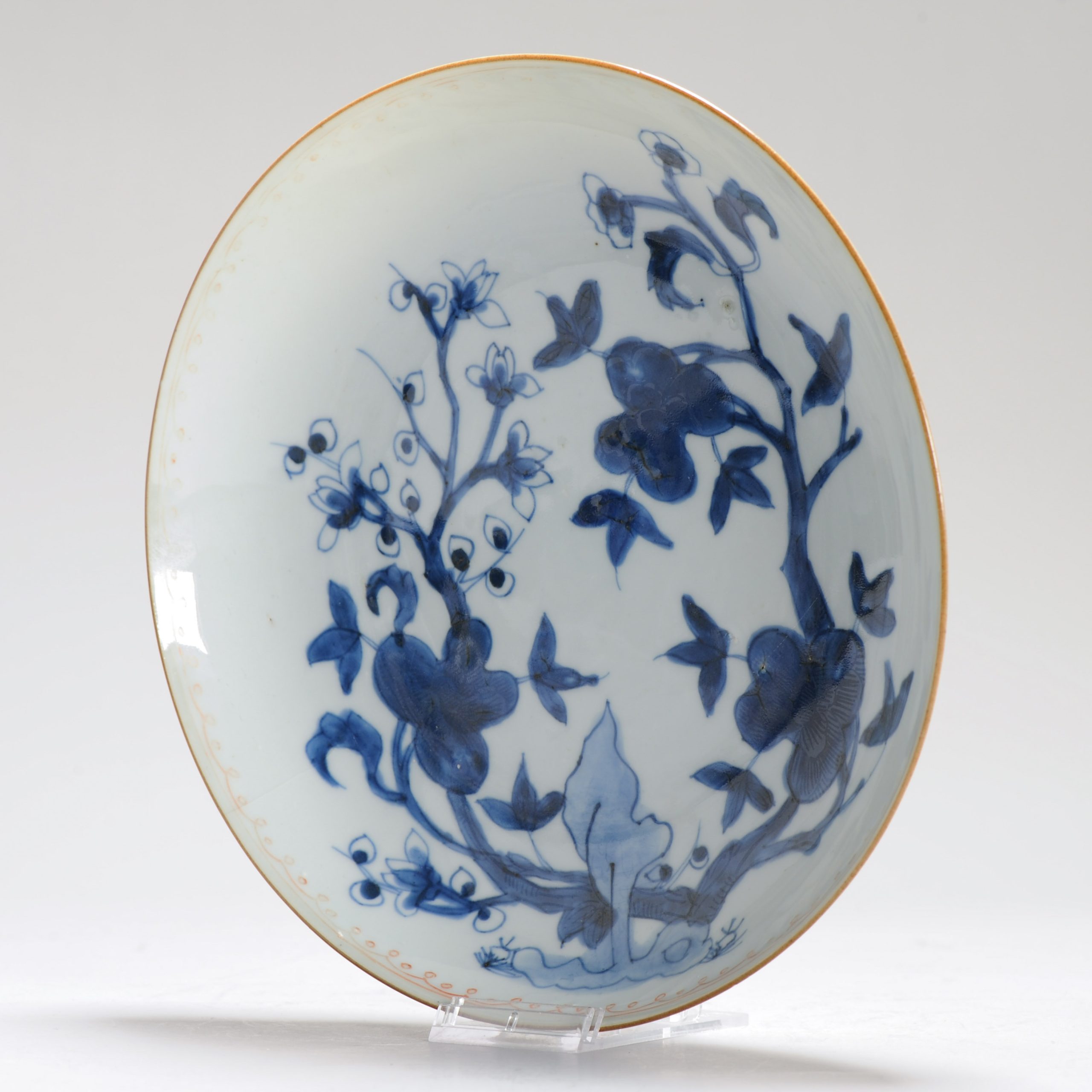 Unusual Antique 18C Qing period Chinese Porcelain Blue White Copper Red Plate - Image 12