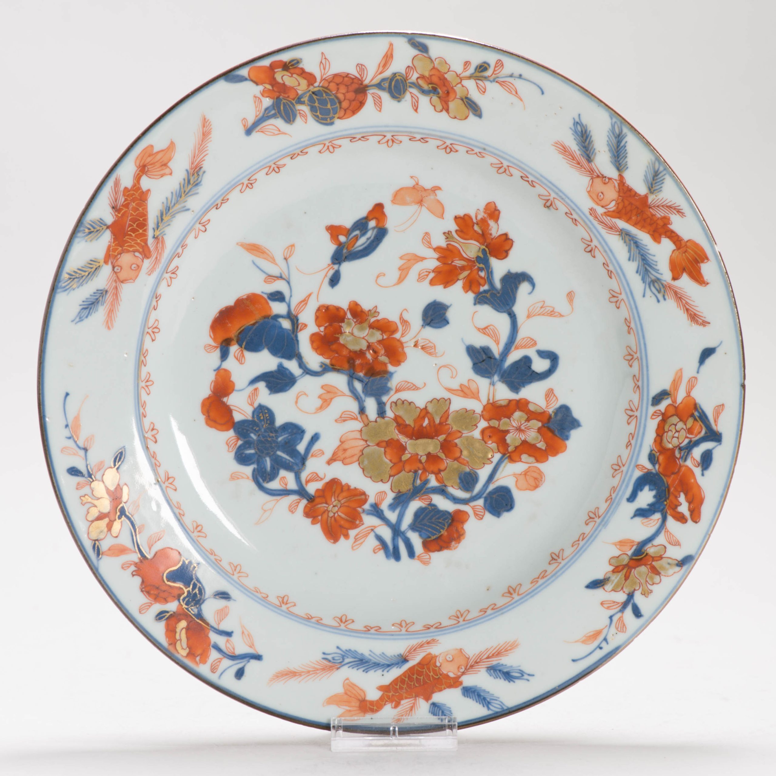 A Chinese Porcelain Kangxi period Imari Flower GoldFish Plate Dish Antique