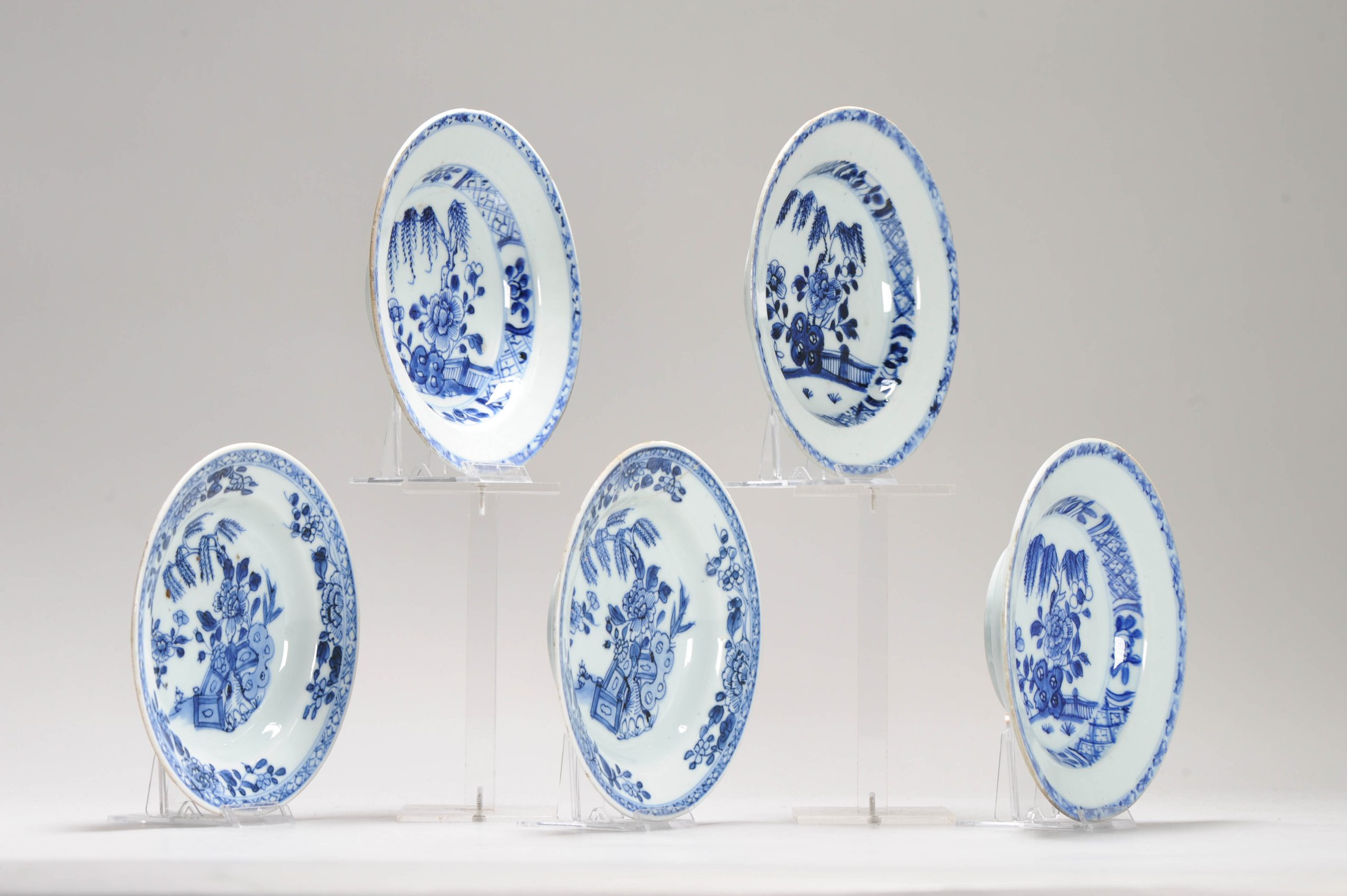 #5 Antique Chinese Porcelain 18C Kangxi/Yongzheng Blue White Set Porridge Plates - Image 3