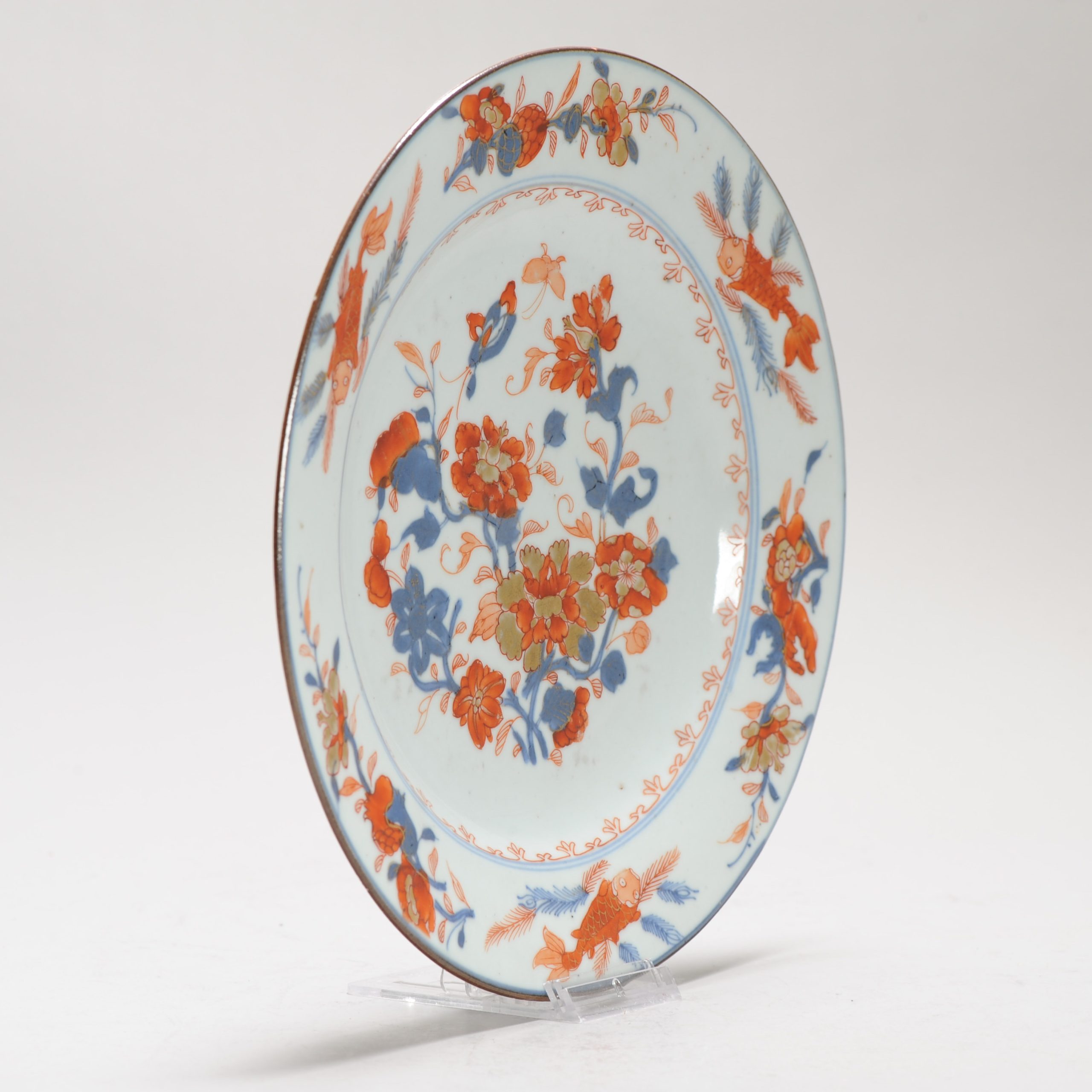 A Chinese Porcelain Kangxi period Imari Flower GoldFish Plate Dish Antique - Image 8