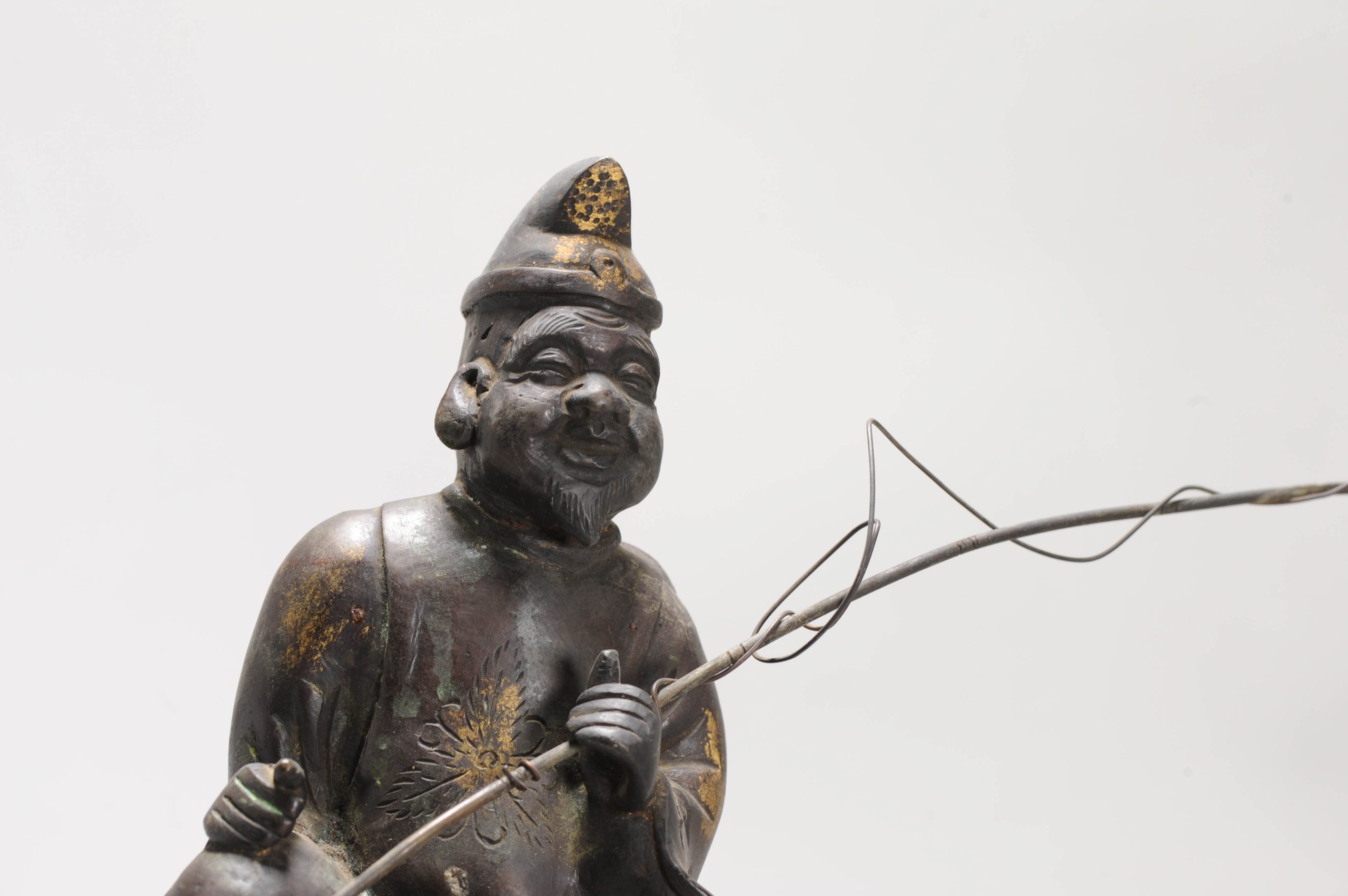 Antique Japanese Bronze / copper Statue Incense Burner Fisherman on a fish - 图片 24
