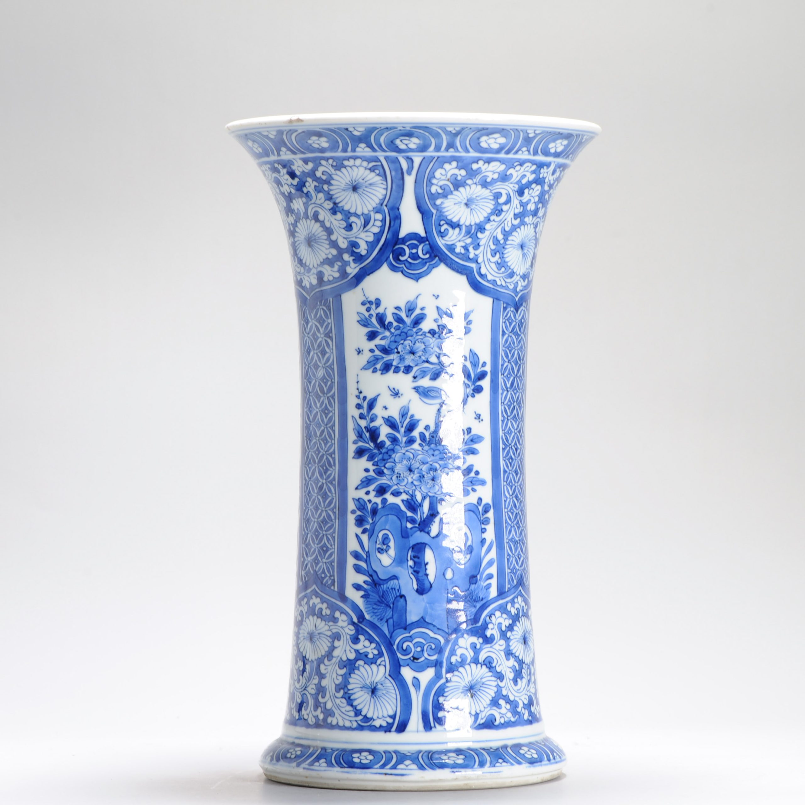 35.5CM Beaker Vase Chinese Porcelain Kangxi Period Blue and white Flowers Cobalt - Image 10
