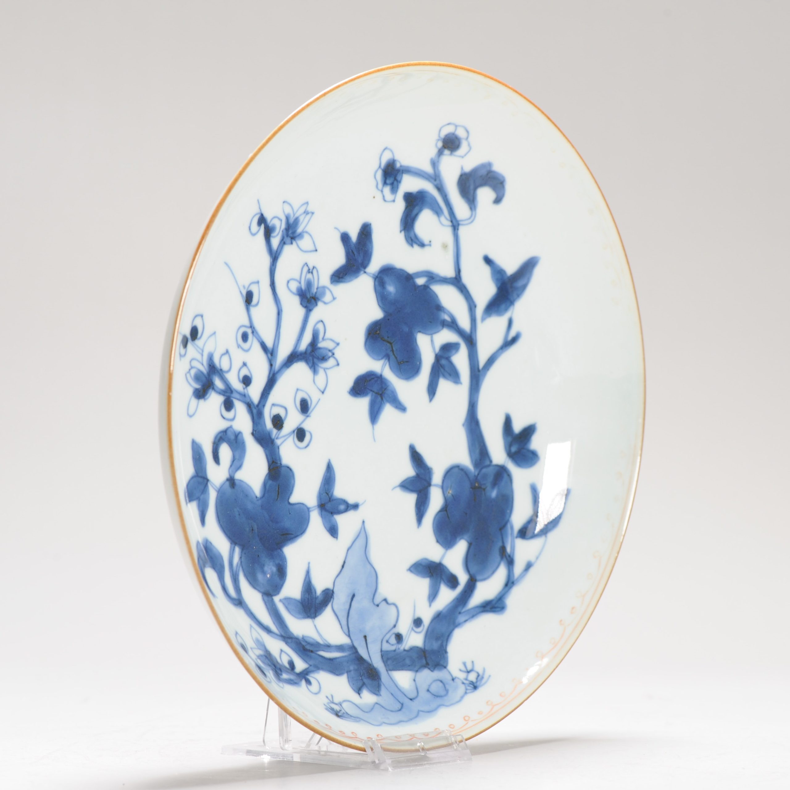 Unusual Antique 18C Qing period Chinese Porcelain Blue White Copper Red Plate - Image 3