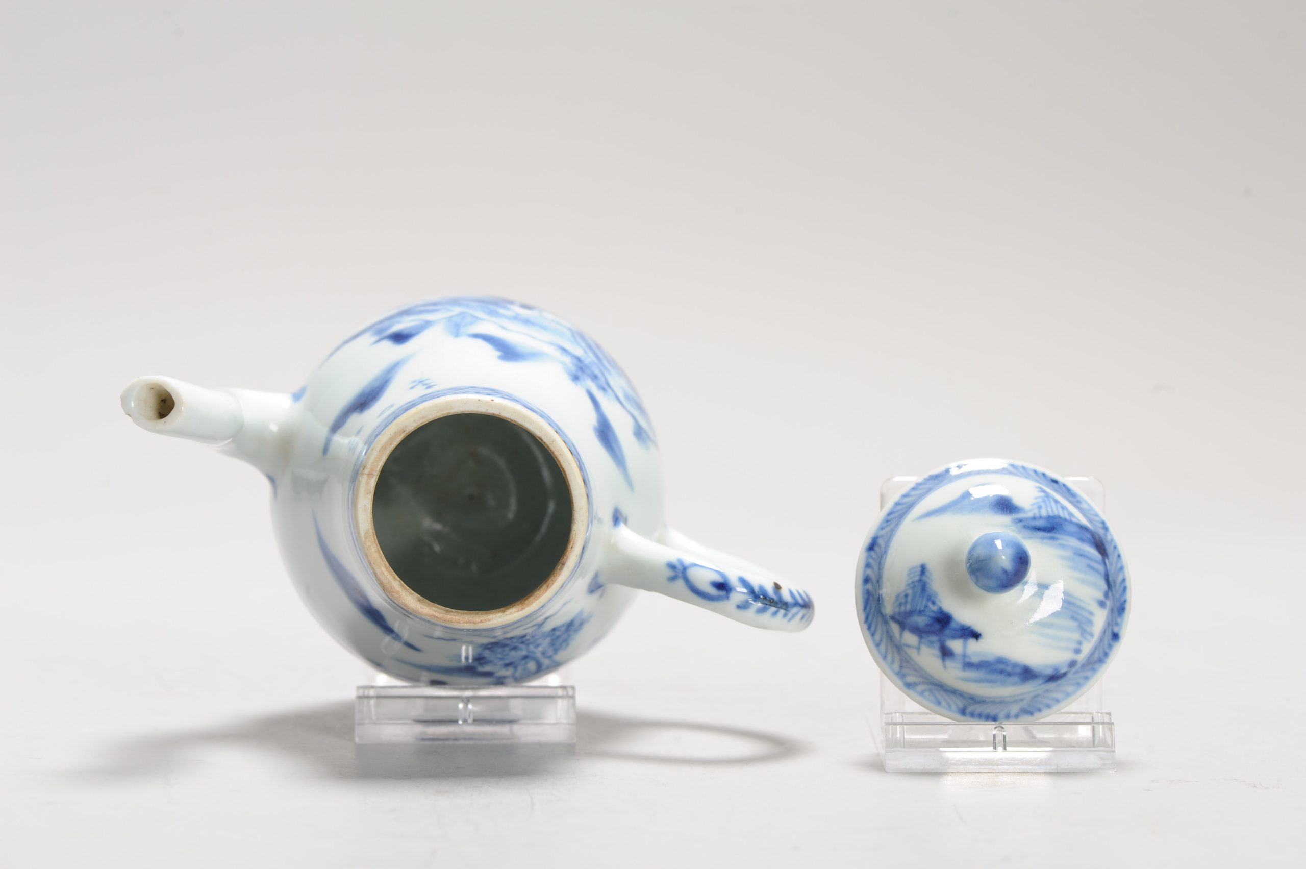 Antique 18C Period Chinese Porcelain Blue & White Ewer/Pot Landscape Village - Image 6