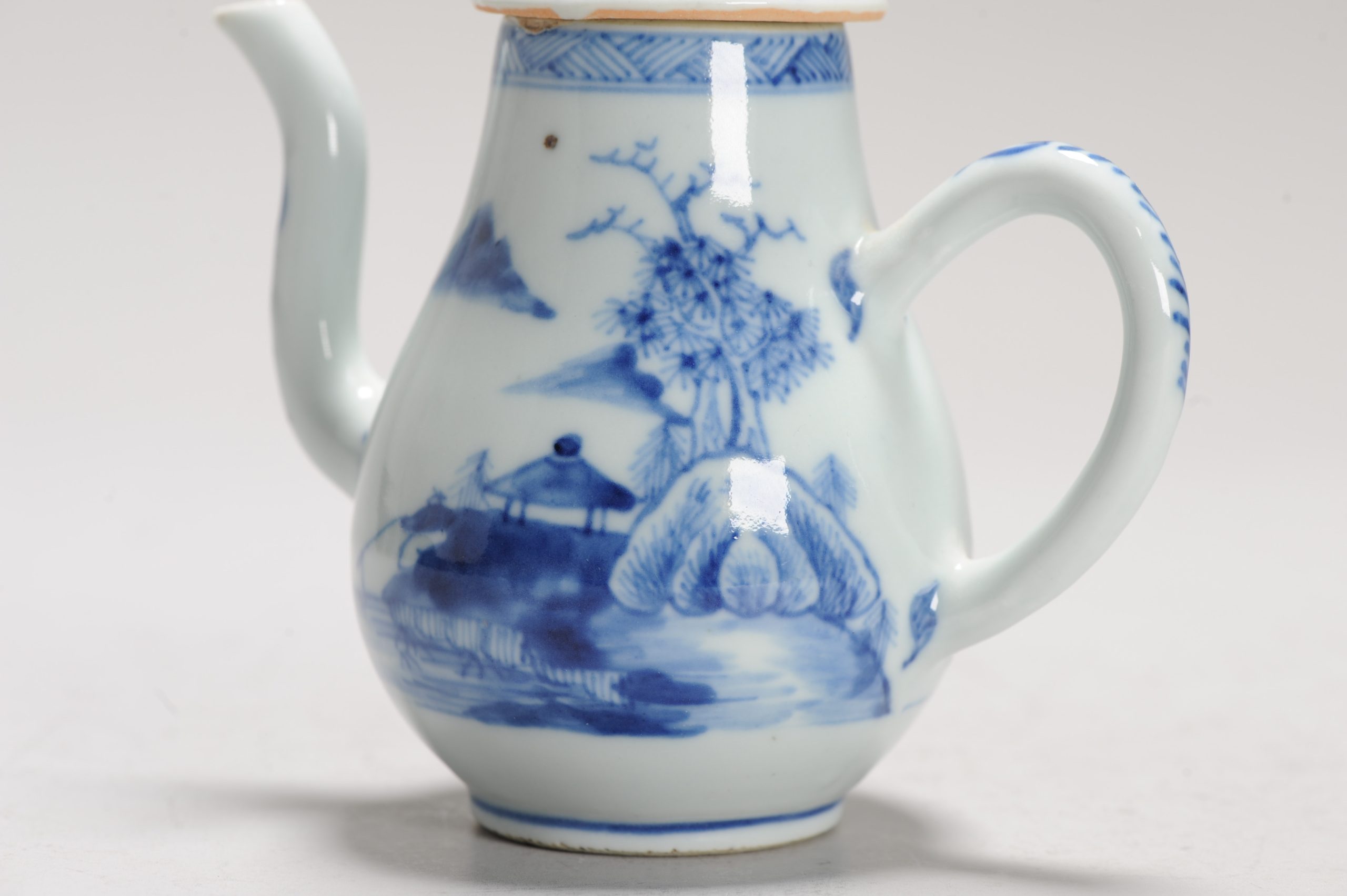 Antique 18C Period Chinese Porcelain Blue & White Ewer/Pot Landscape Village - Image 4