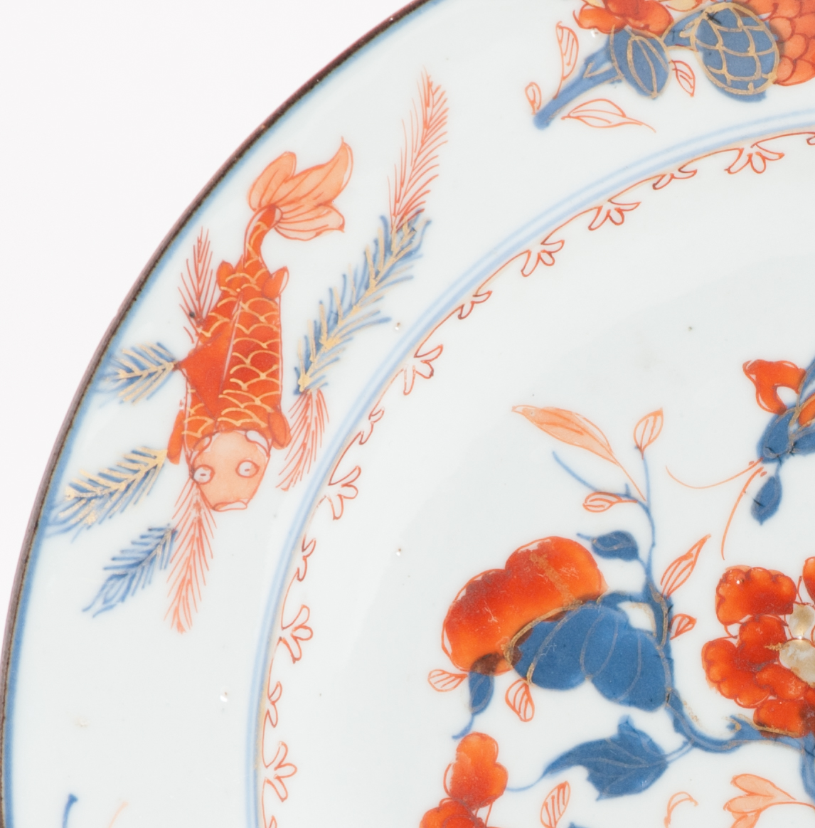 A Chinese Porcelain Kangxi period Imari Flower GoldFish Plate Dish Antique - Image 18