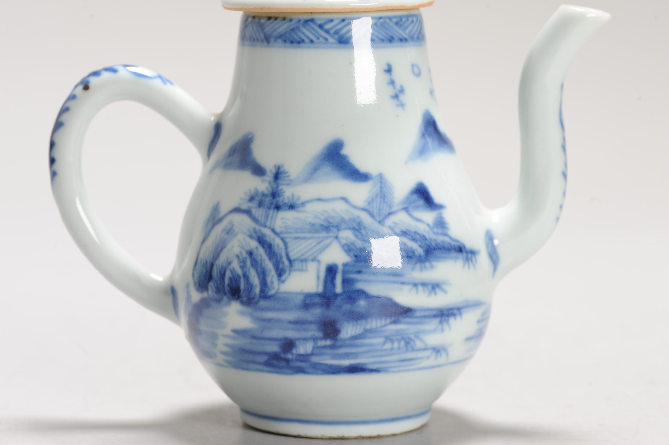 Antique 18C Period Chinese Porcelain Blue & White Ewer/Pot Landscape Village - Image 3