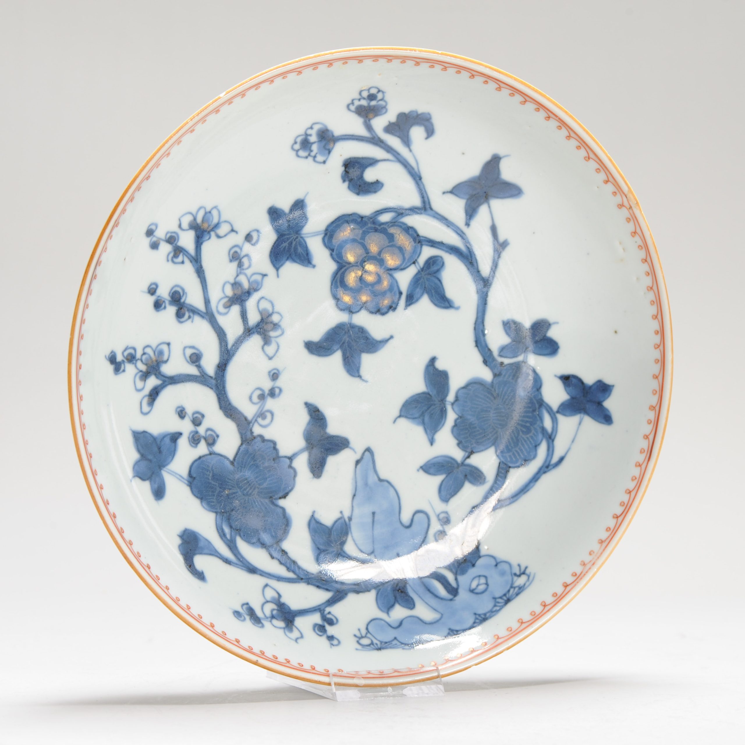 Unusual Antique 18C Qing period Chinese Porcelain Blue White Copper Red Plate - Image 12