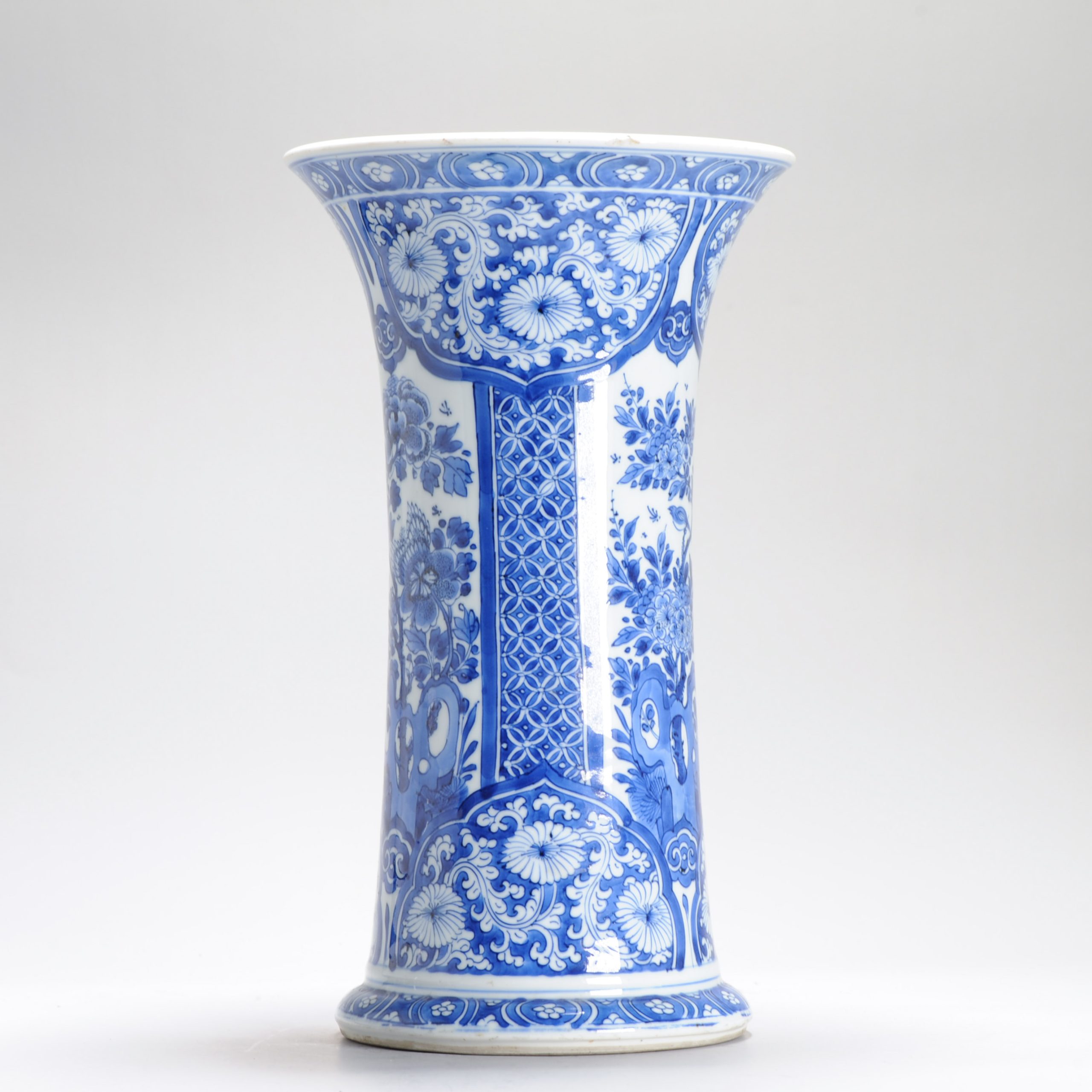 35.5CM Beaker Vase Chinese Porcelain Kangxi Period Blue and white Flowers Cobalt - Image 11