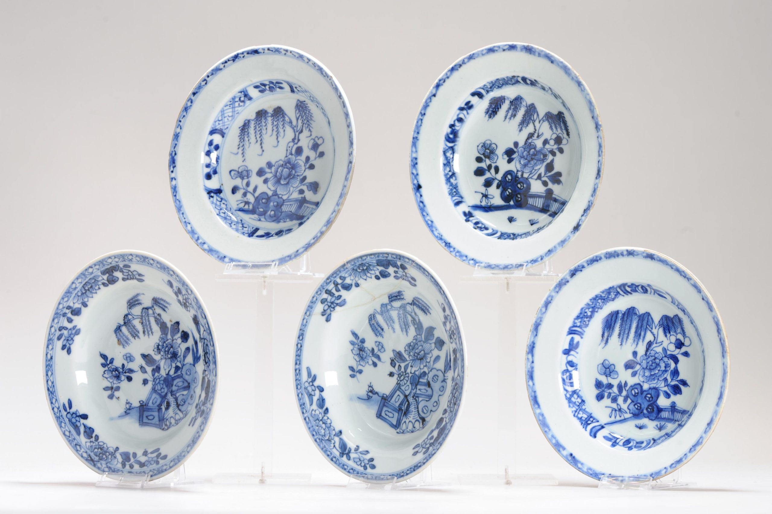 #5 Antique Chinese Porcelain 18C Kangxi/Yongzheng Blue White Set Porridge Plates - Image 12