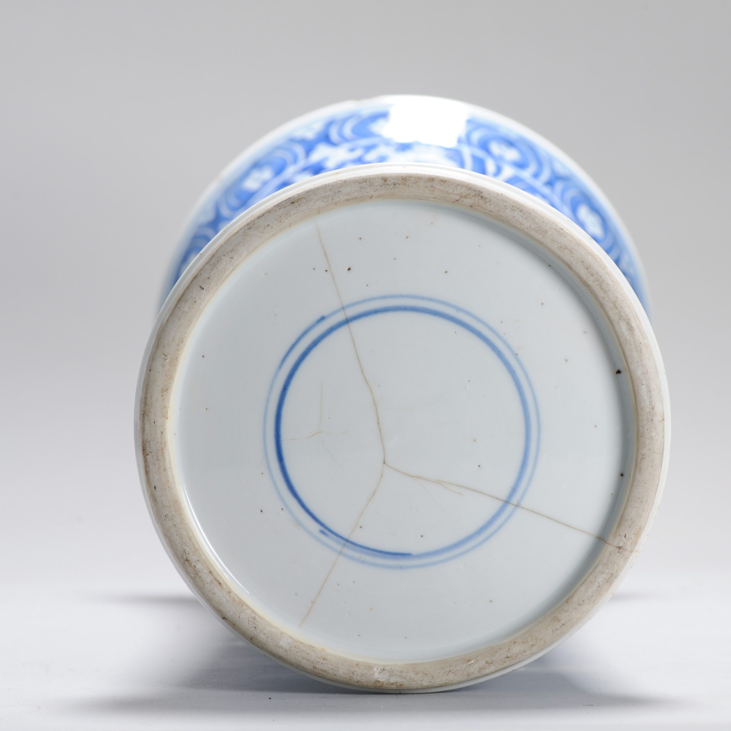 35.5CM Beaker Vase Chinese Porcelain Kangxi Period Blue and white Flowers Cobalt - Image 3