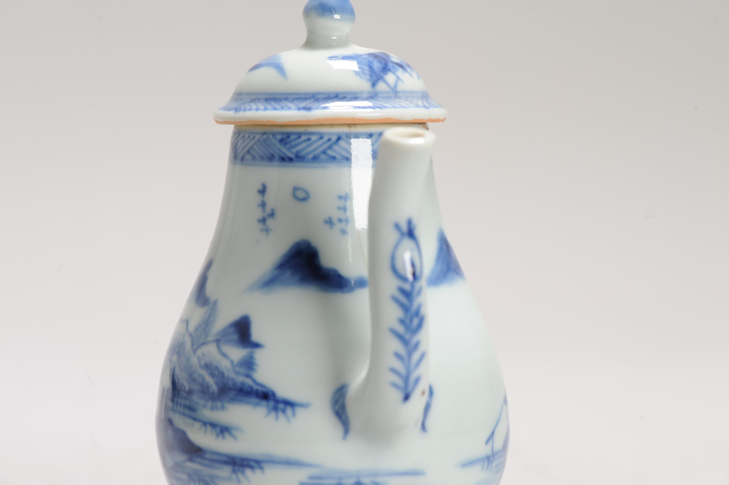 Antique 18C Period Chinese Porcelain Blue & White Ewer/Pot Landscape Village - Image 2