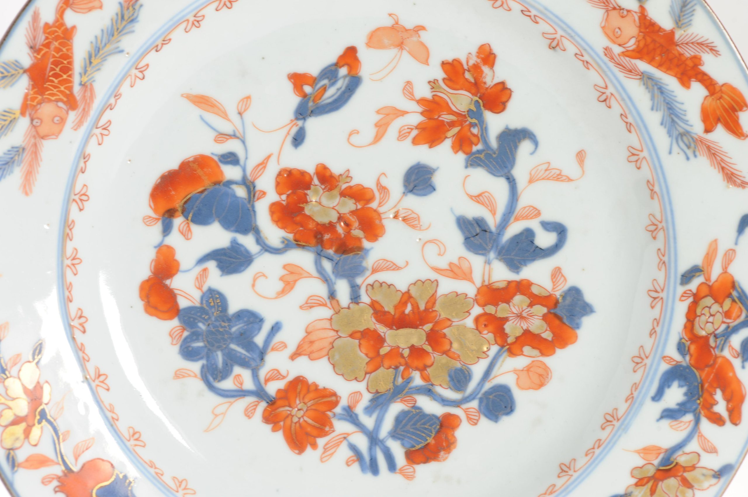 A Chinese Porcelain Kangxi period Imari Flower GoldFish Plate Dish Antique - Image 6