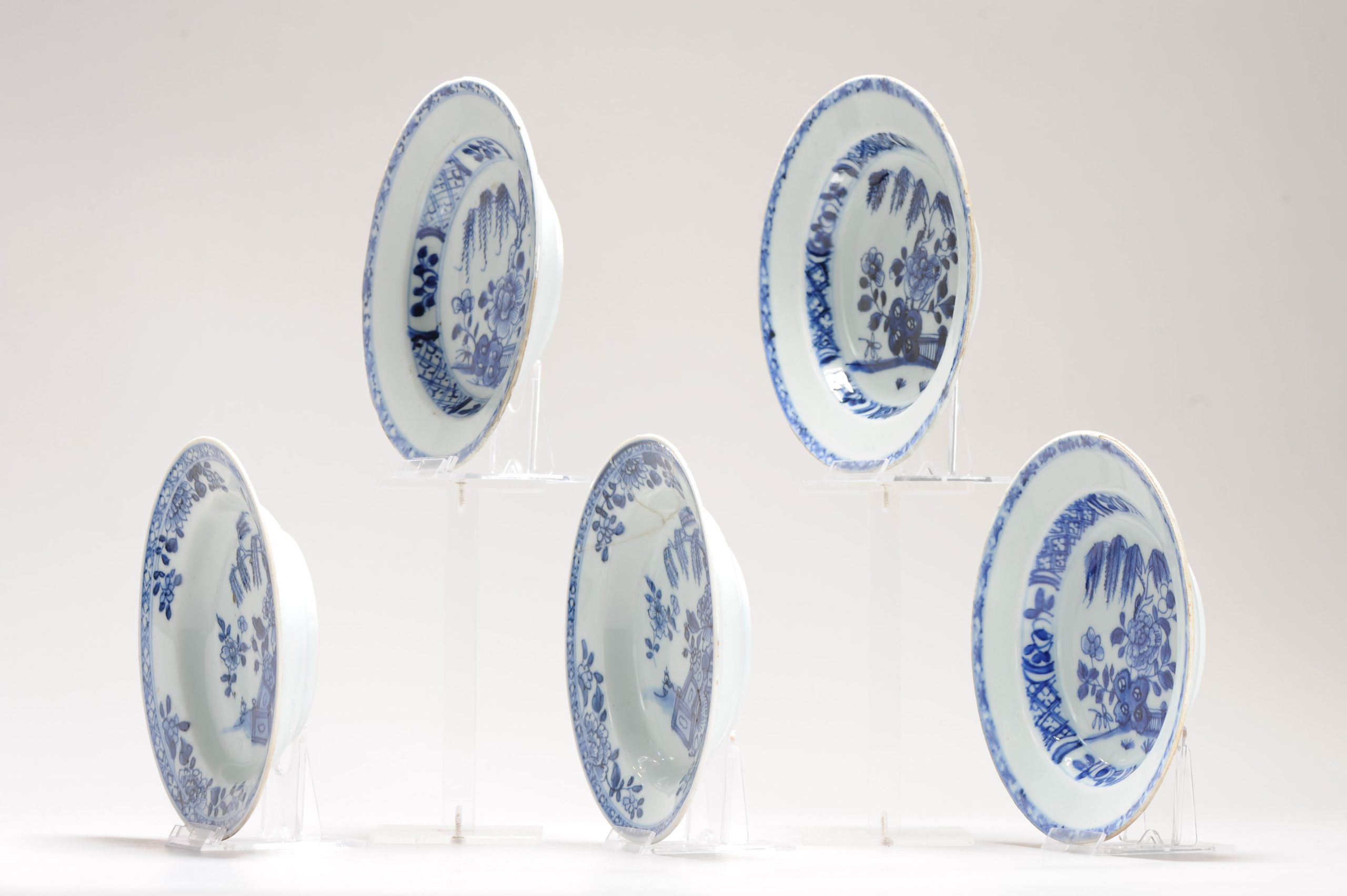 #5 Antique Chinese Porcelain 18C Kangxi/Yongzheng Blue White Set Porridge Plates - Image 11