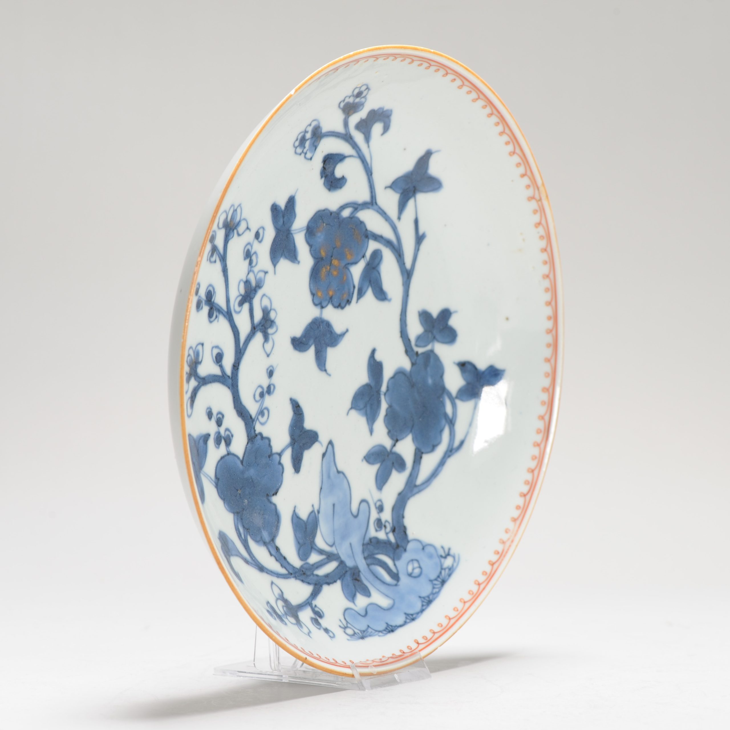 Unusual Antique 18C Qing period Chinese Porcelain Blue White Copper Red Plate - Image 11
