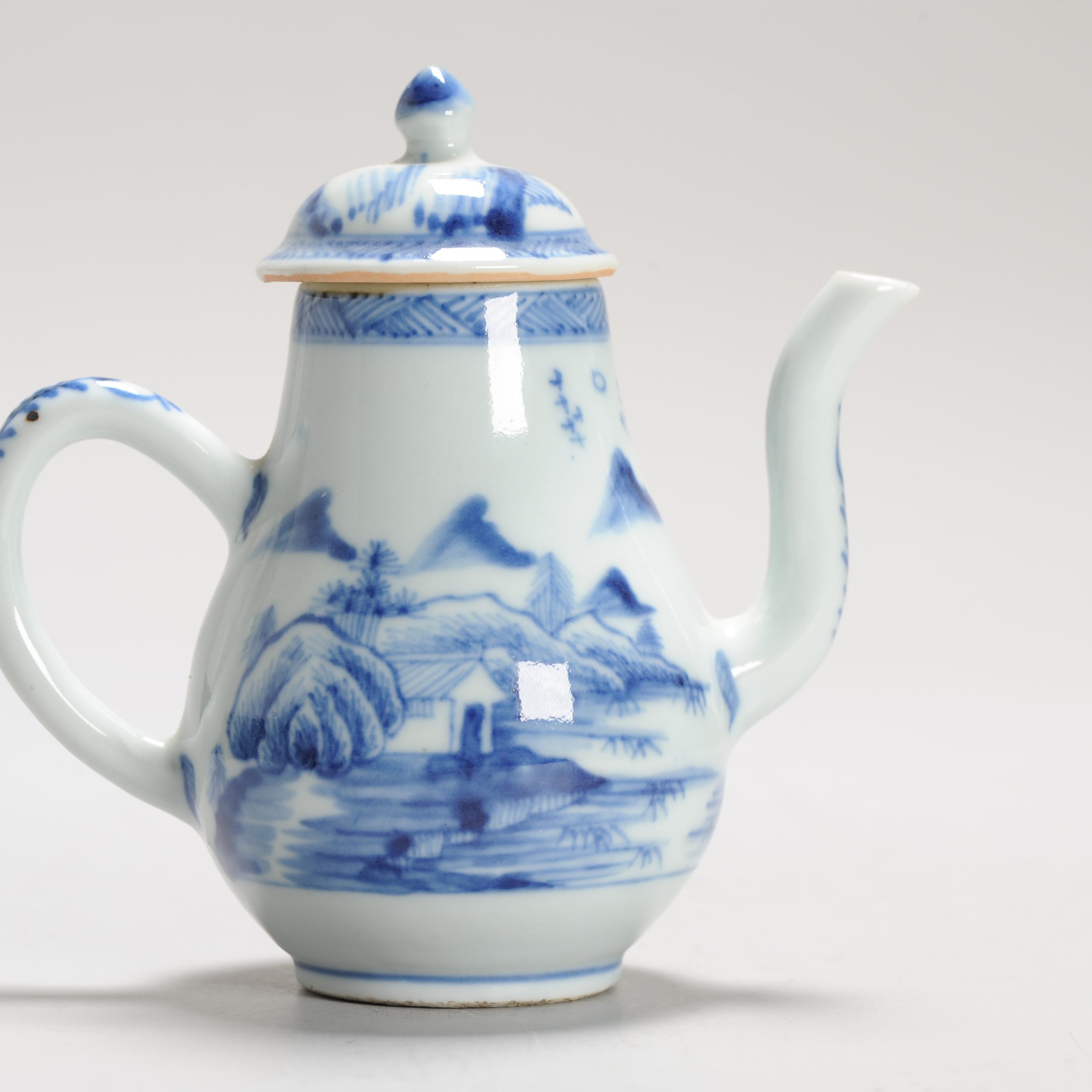 Antique 18C Period Chinese Porcelain Blue & White Ewer/Pot Landscape Village - Image 12