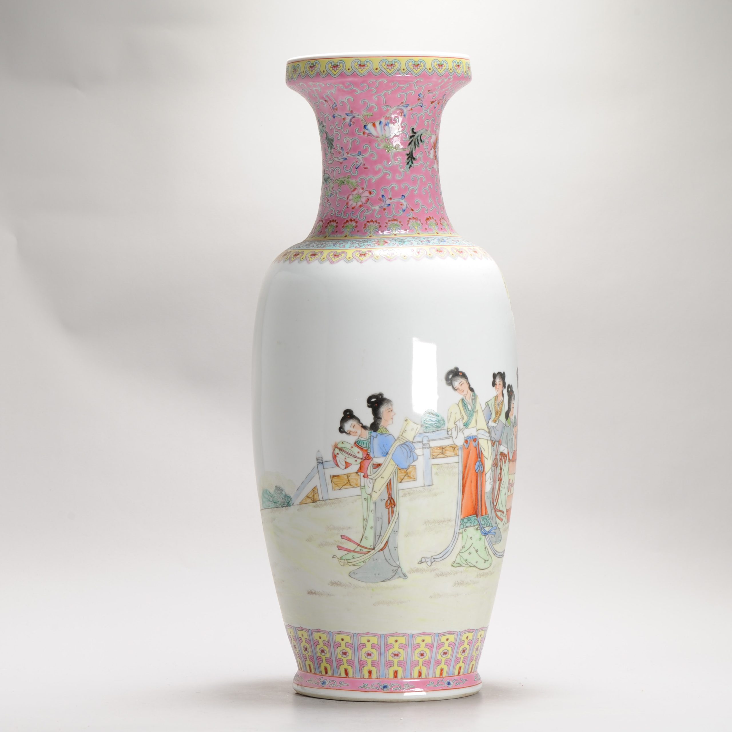 Large 1970’s/80’s Chinese porcelain ProC Vase Ladies in a Garden Qianlong Mark