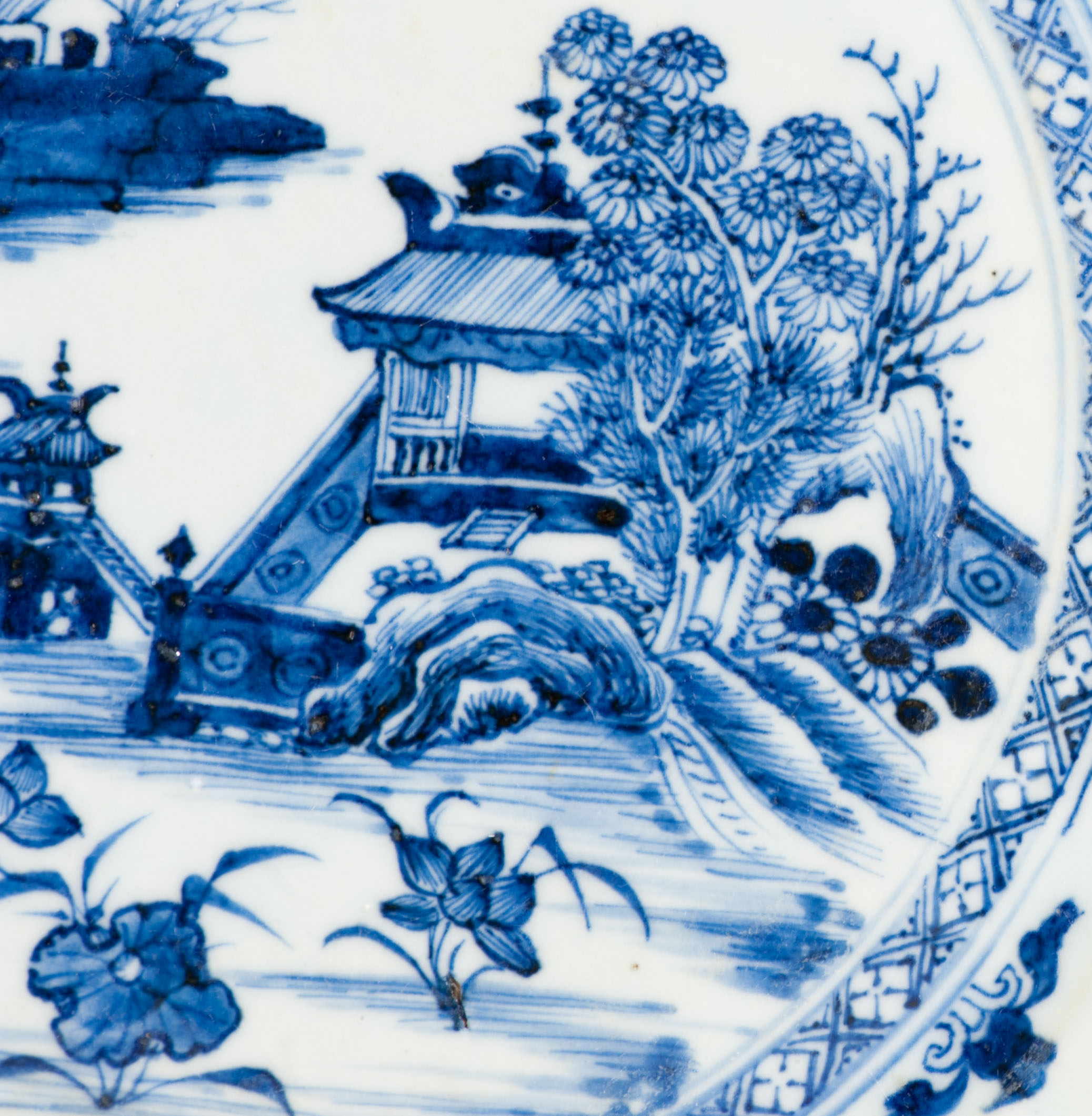 High Quality Antique Chinese Porcelain Dish 18C Landscape Bird Flower - Image 6