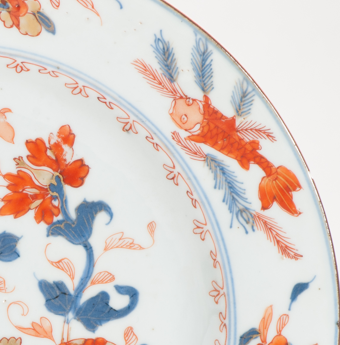 A Chinese Porcelain Kangxi period Imari Flower GoldFish Plate Dish Antique - Image 19