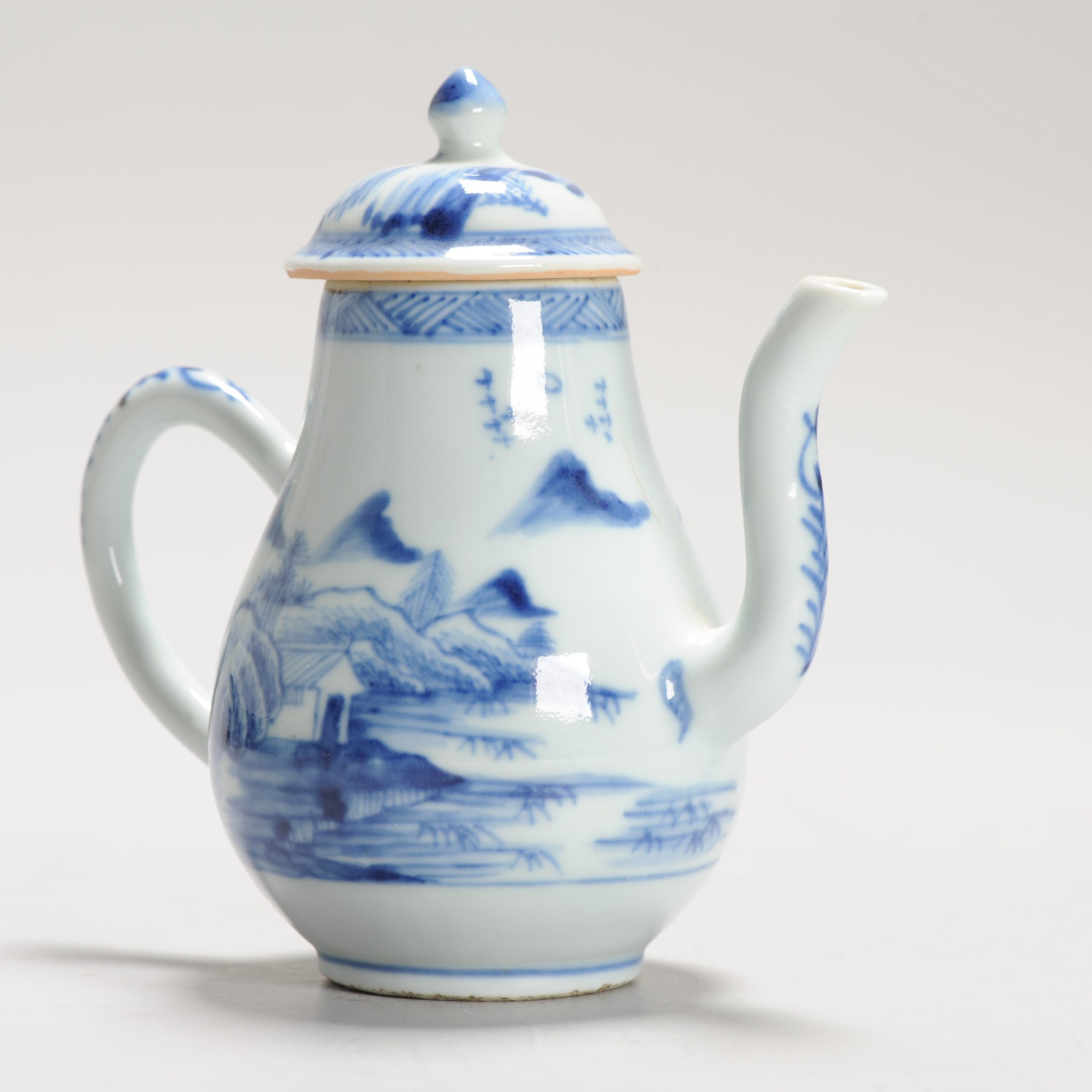 Antique 18C Period Chinese Porcelain Blue & White Ewer/Pot Landscape Village - Image 11