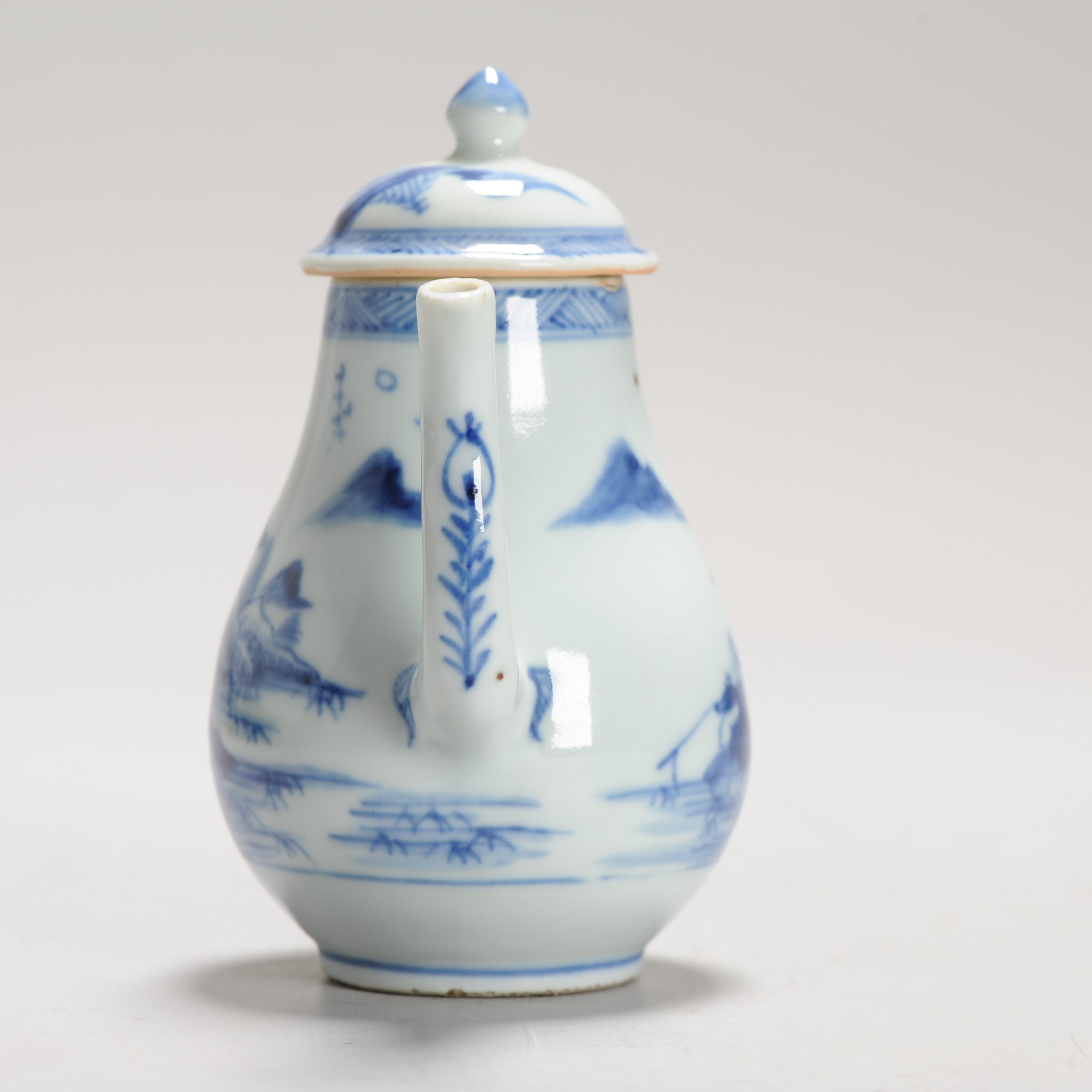 Antique 18C Period Chinese Porcelain Blue & White Ewer/Pot Landscape Village - Image 9