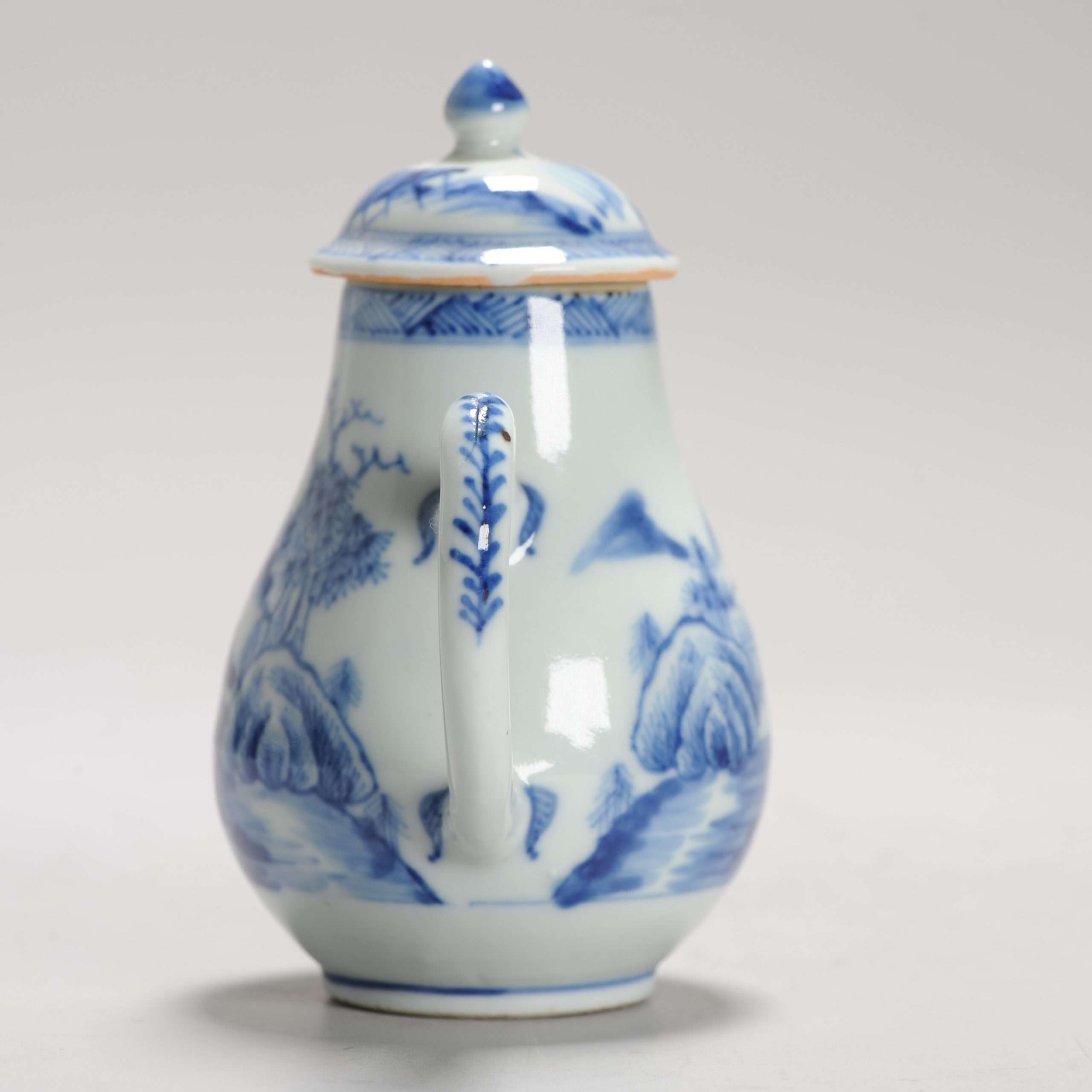 Antique 18C Period Chinese Porcelain Blue & White Ewer/Pot Landscape Village - Image 15