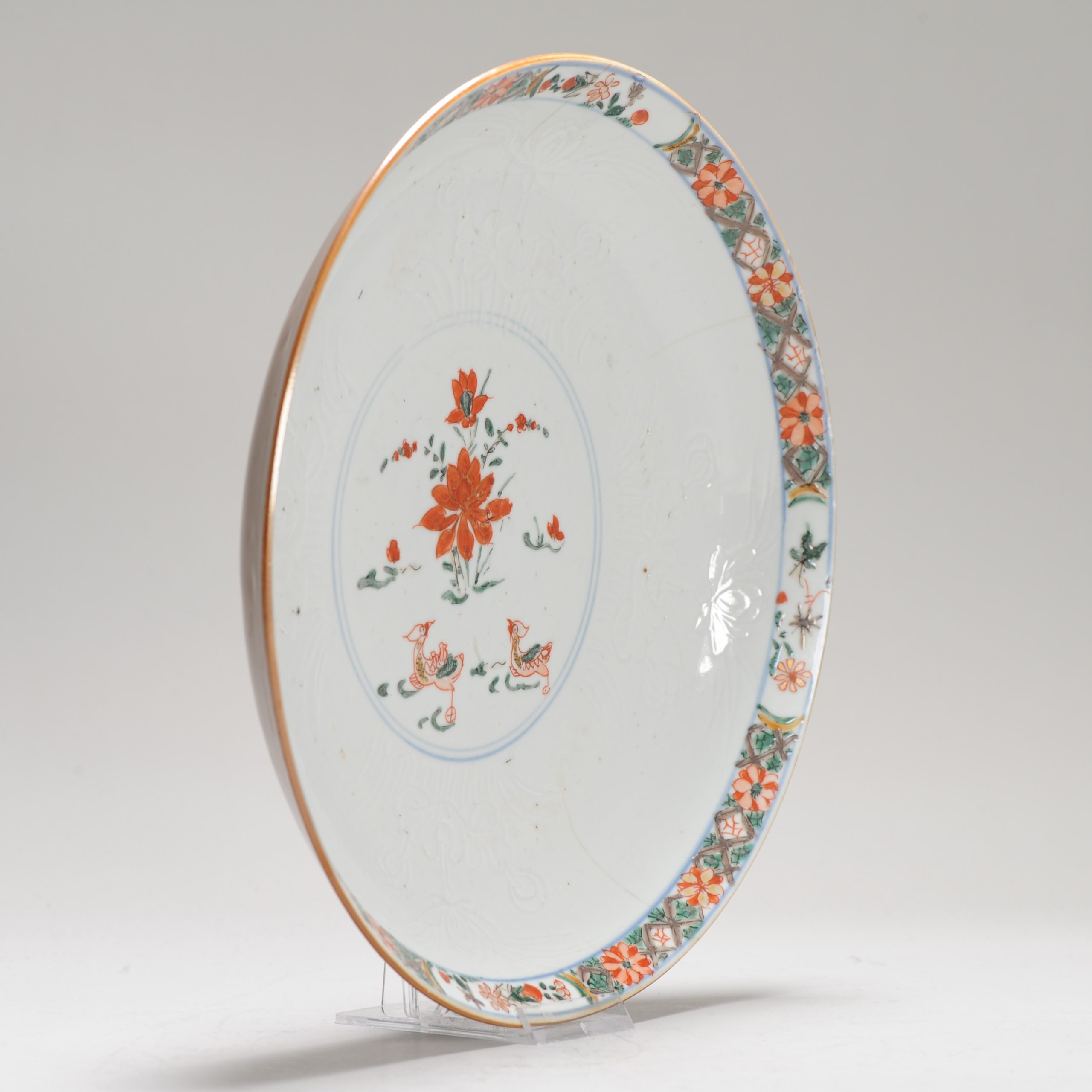 Large Antique Famille Verte Batavian 18th century Chinese Porcelain Plate Dish Ducks - Image 3