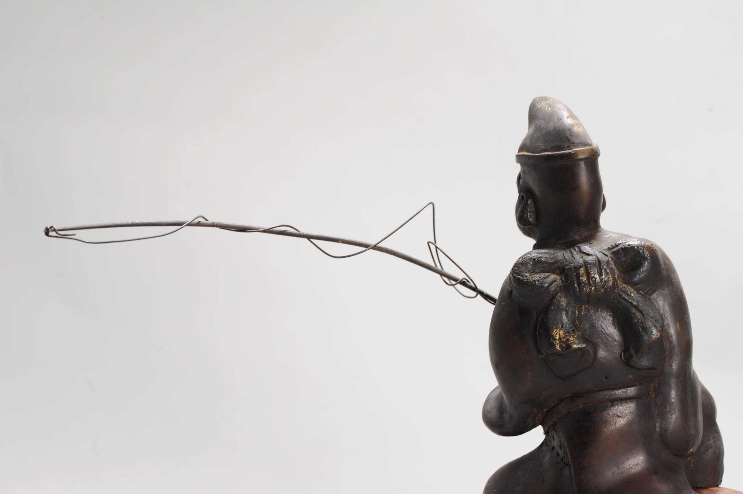 Antique Japanese Bronze / copper Statue Incense Burner Fisherman on a fish - 图片 22