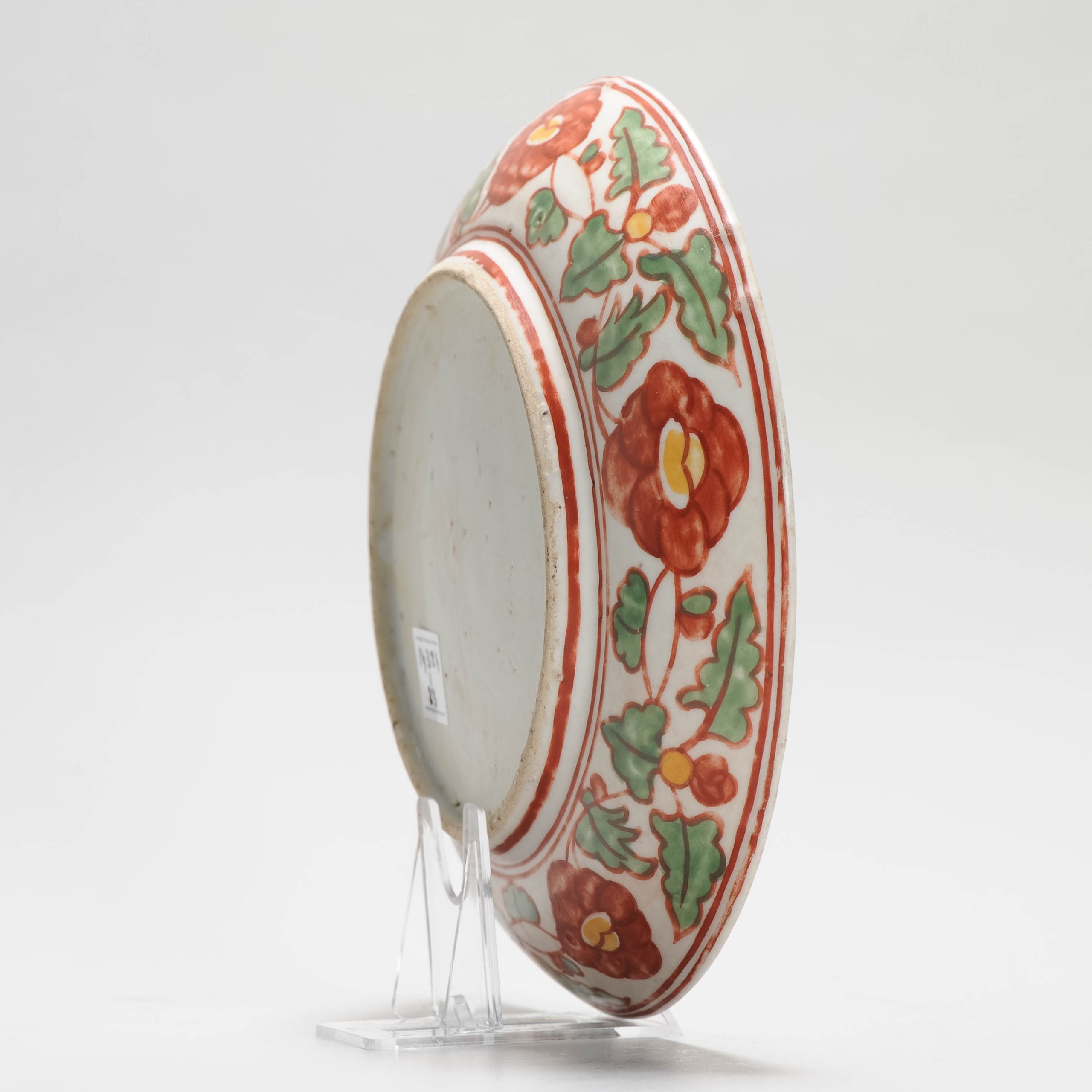 16c Ming Antique Chinese Porcelain Famille Verte Wucai Figural Flowers Dish - Image 5