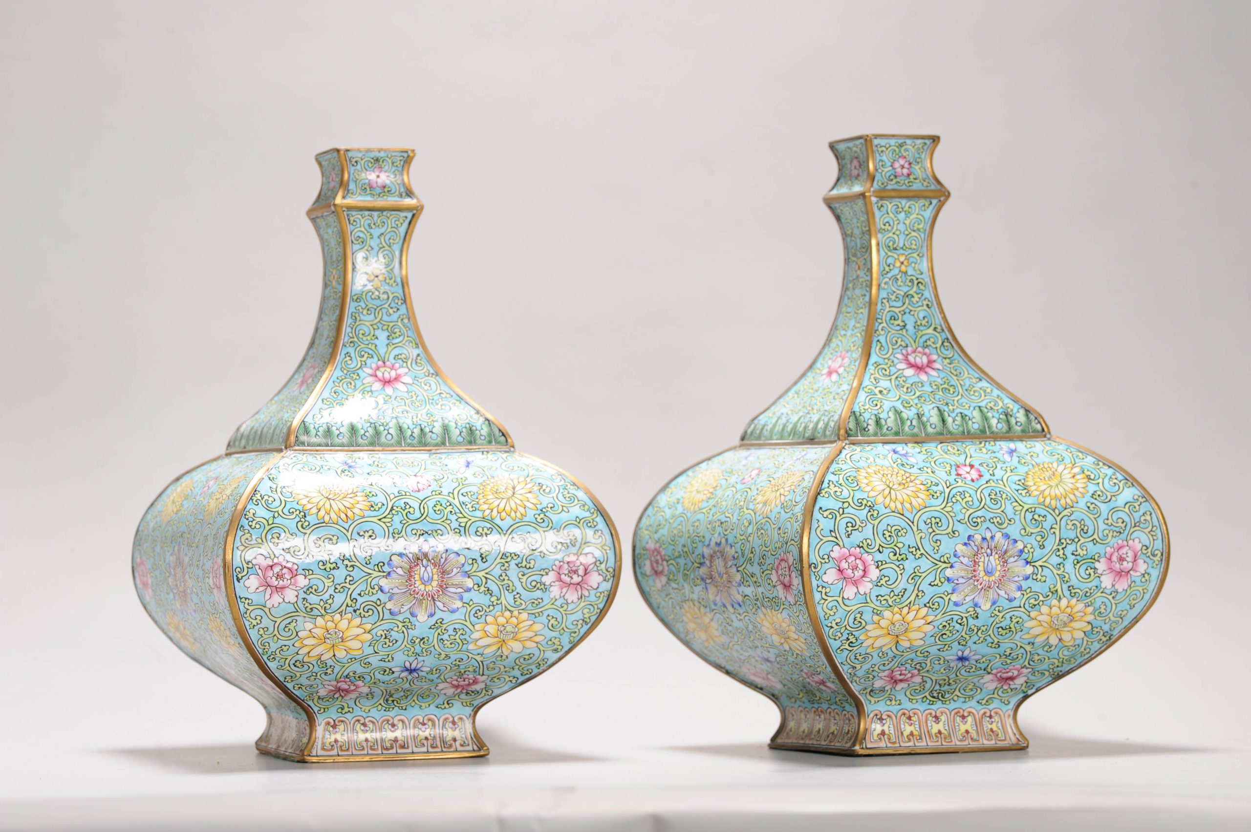 Antique 19th or 20th c Enamel Bronze Cantonese Vases Chinese China Flower - Image 12