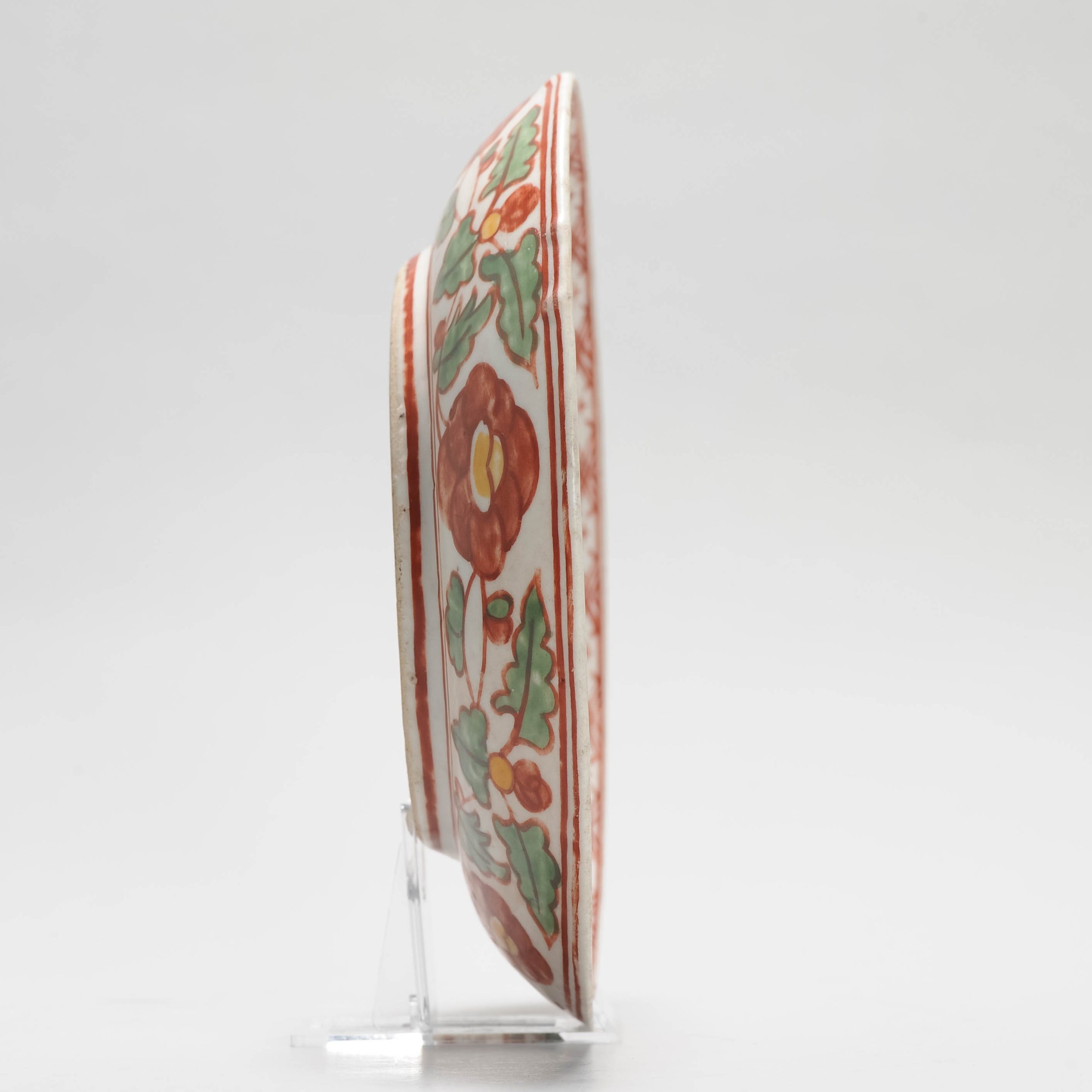 16c Ming Antique Chinese Porcelain Famille Verte Wucai Figural Flowers Dish - Image 4