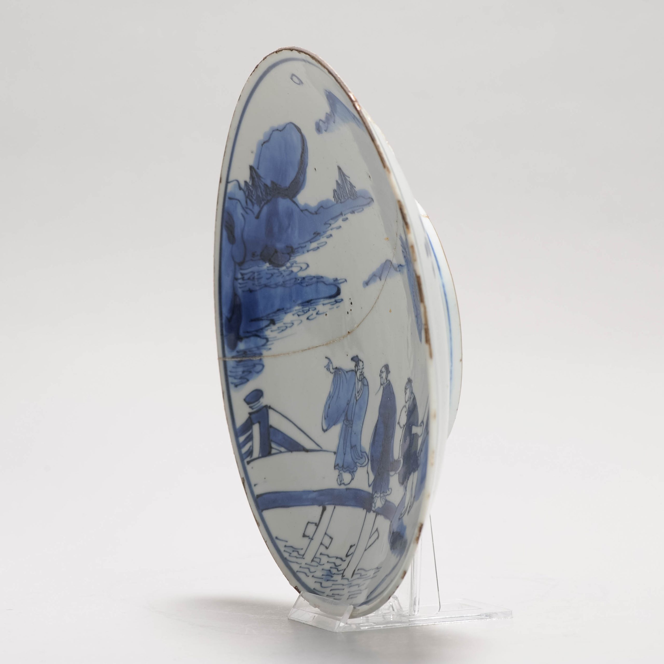 Antique Ming Period Chinese Porcelain Landscape Bridge Figural Dish Kosometsuke - Image 11