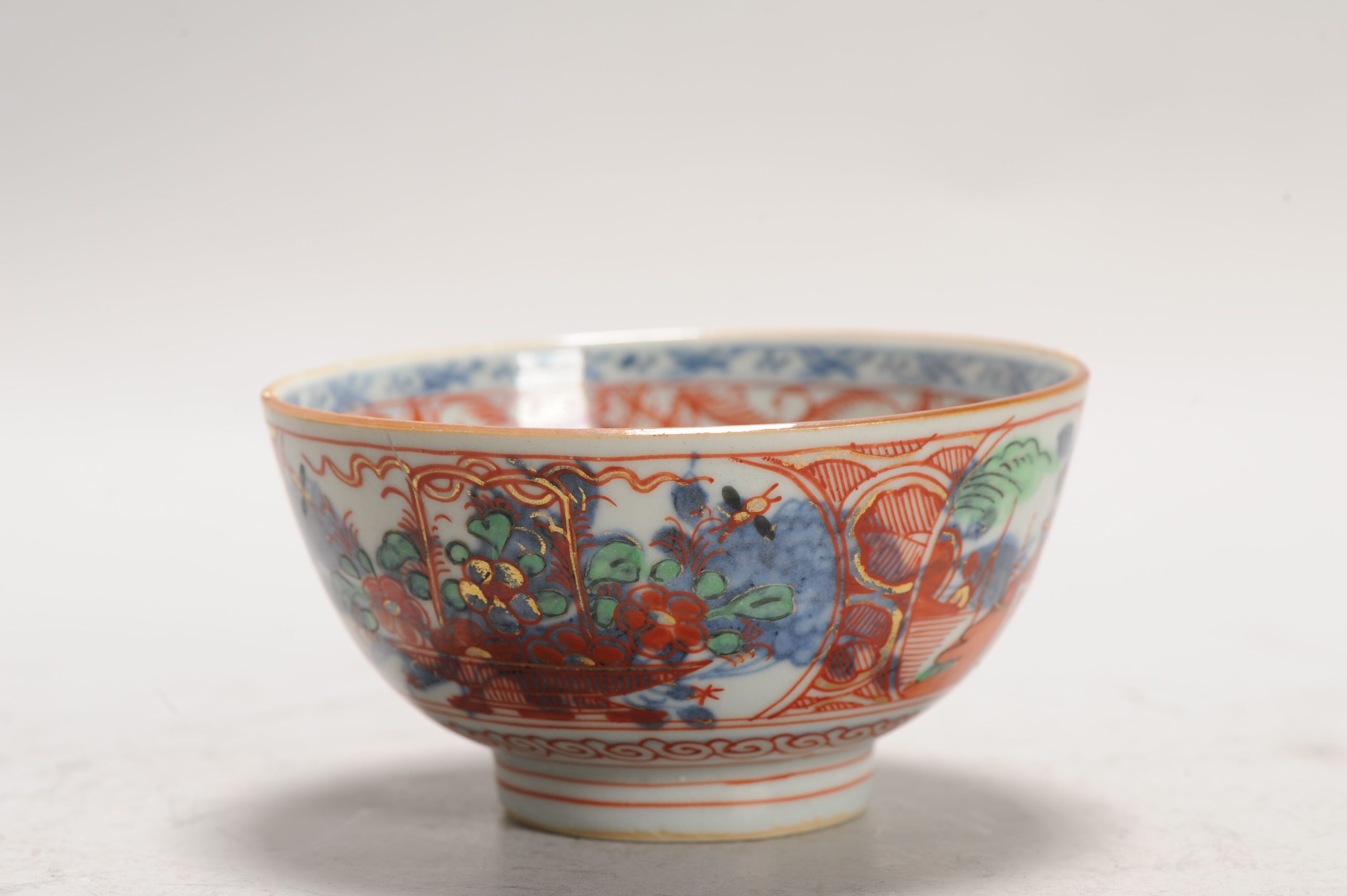 Antique Kangxi 17-18th Amsterdam Bont Porcelain Bowl Chinese Polychrome Landscape