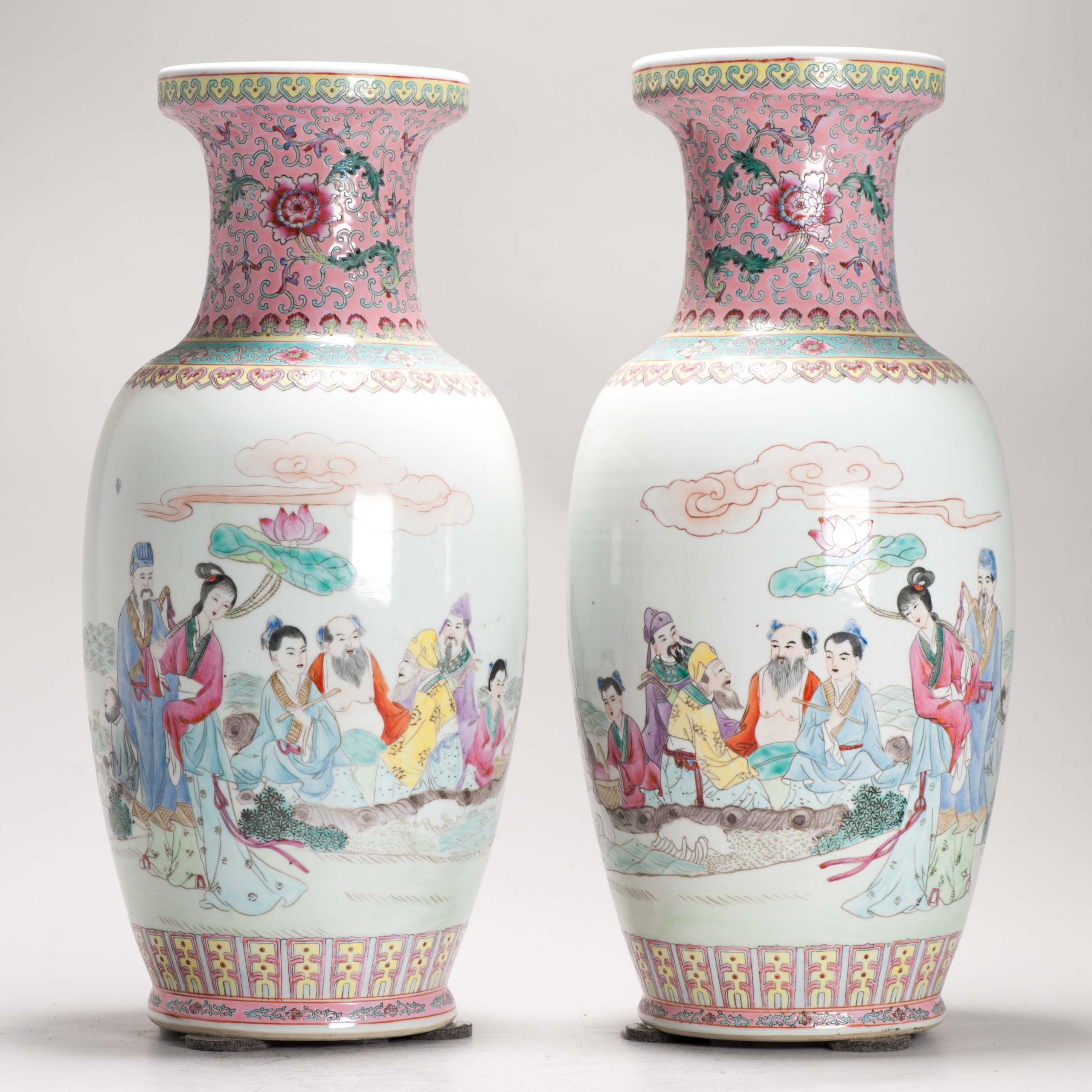 Pair 1970’s/80’s Chinese porcelain ProC Vases Immortals Qianlong Marked