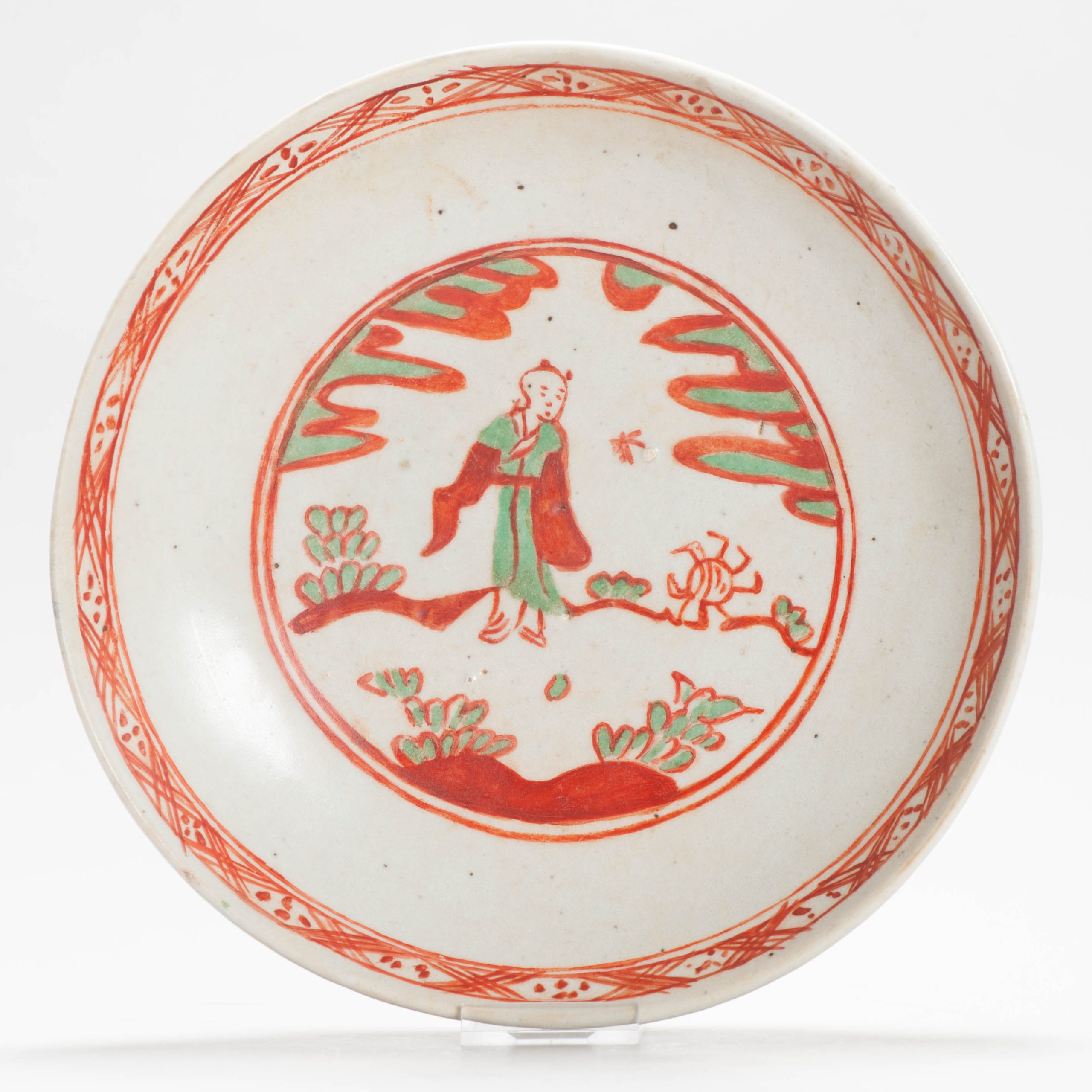 16c Ming Antique Chinese Porcelain Famille Verte Wucai Figural Dish