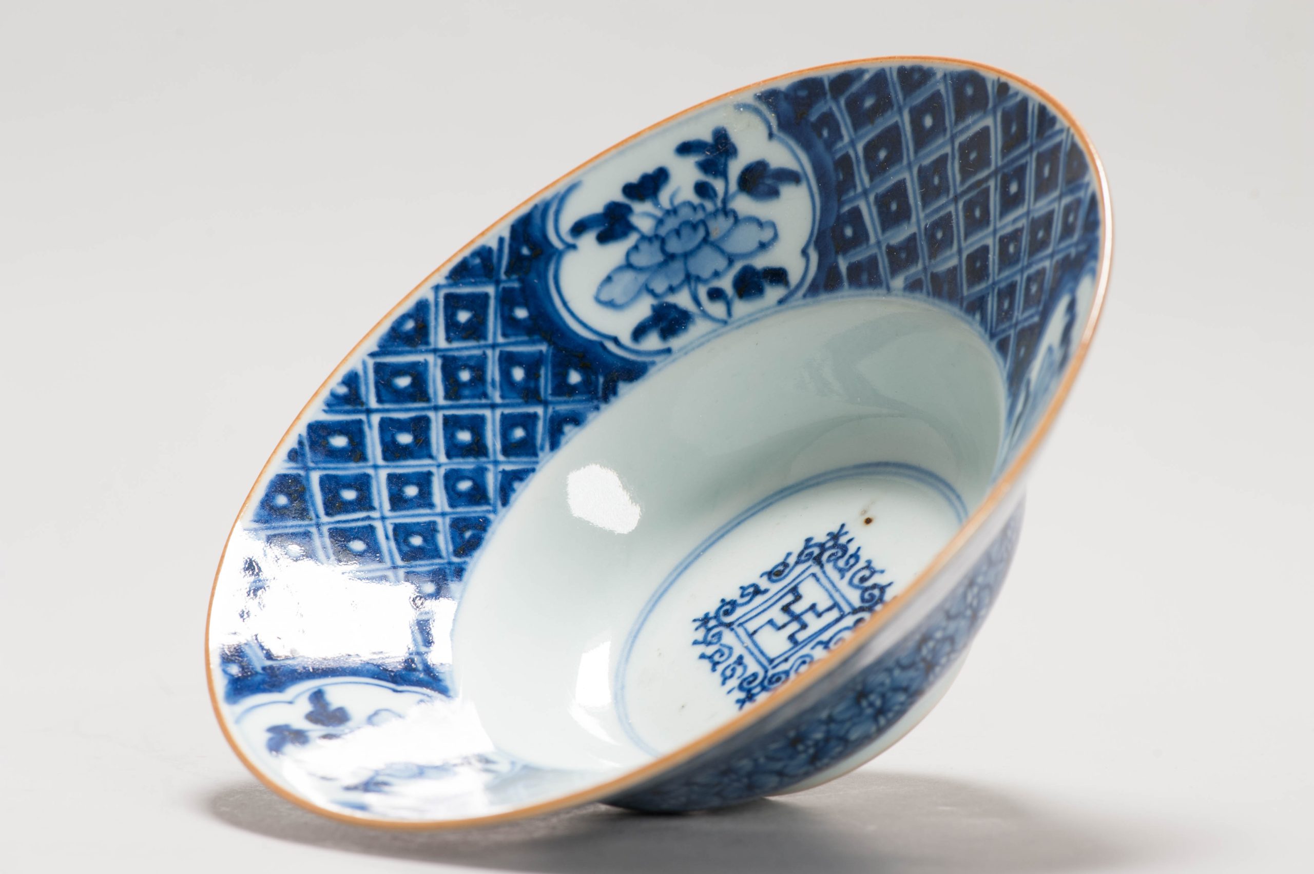 Antique Qing Period Chinese Porcelain Klapmuts Bowl Geometric Design Marked - 图片 13