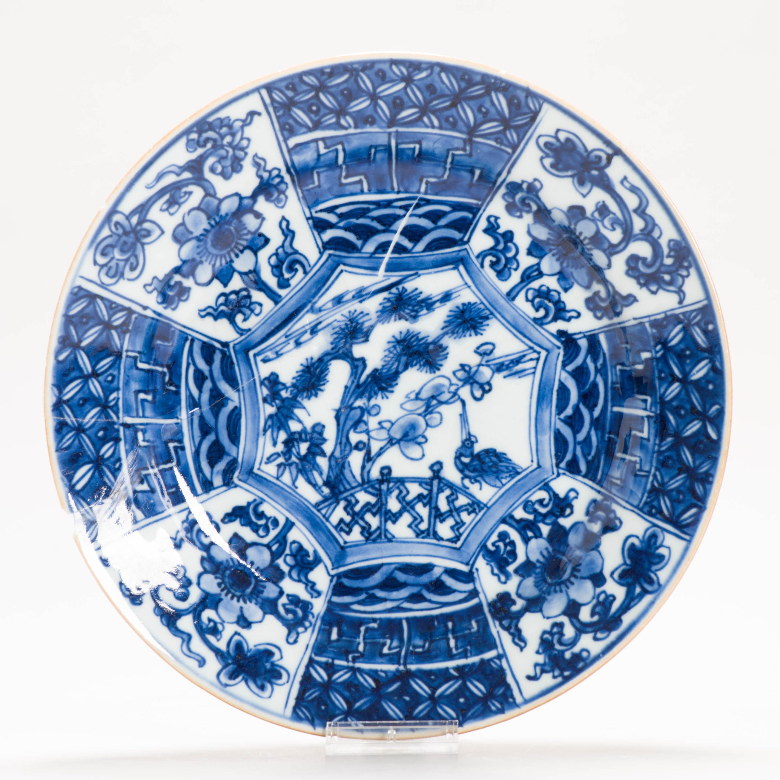 Antique Kangxi/ Yongzheng Qing Period Chinese Porcelain Plate Geometric Design Marked