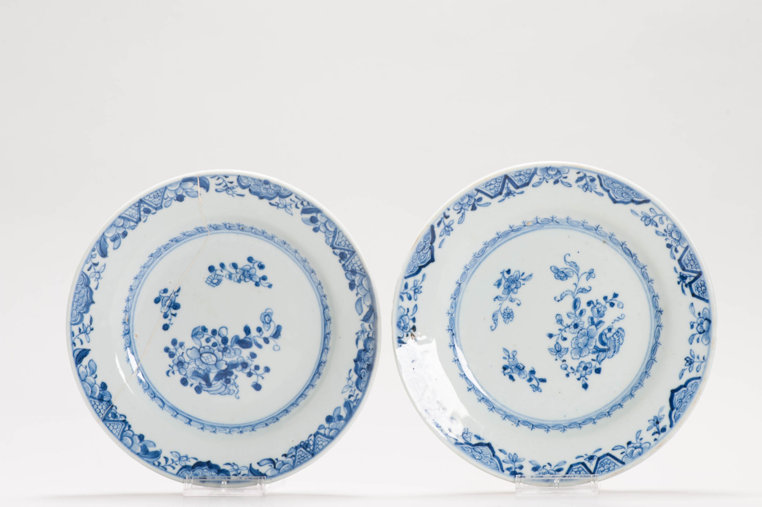 #2 Antique Chinese Porcelain 18C Kangxi/Yongzheng Blue White Set Porridge Plates