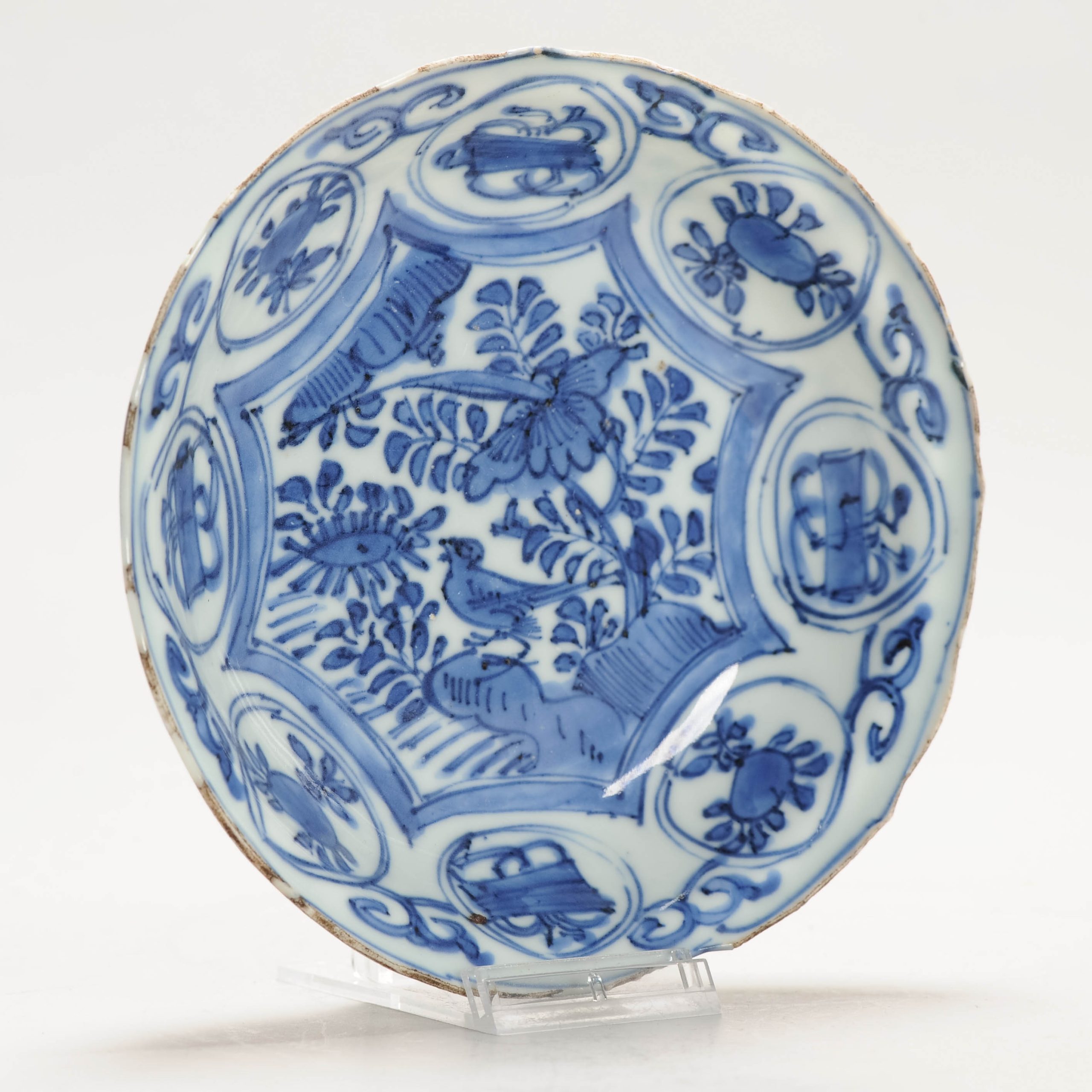 Antique Ming Period Chinese Porcelain Kraak dish symbols BIRD Flowers - Image 2