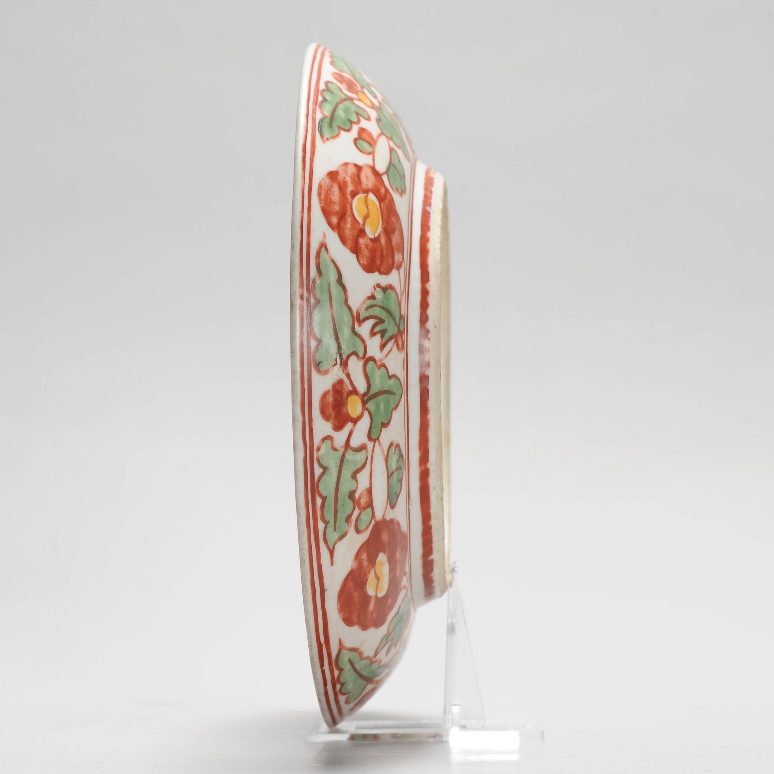 16c Ming Antique Chinese Porcelain Famille Verte Wucai Figural Flowers Dish - Image 10