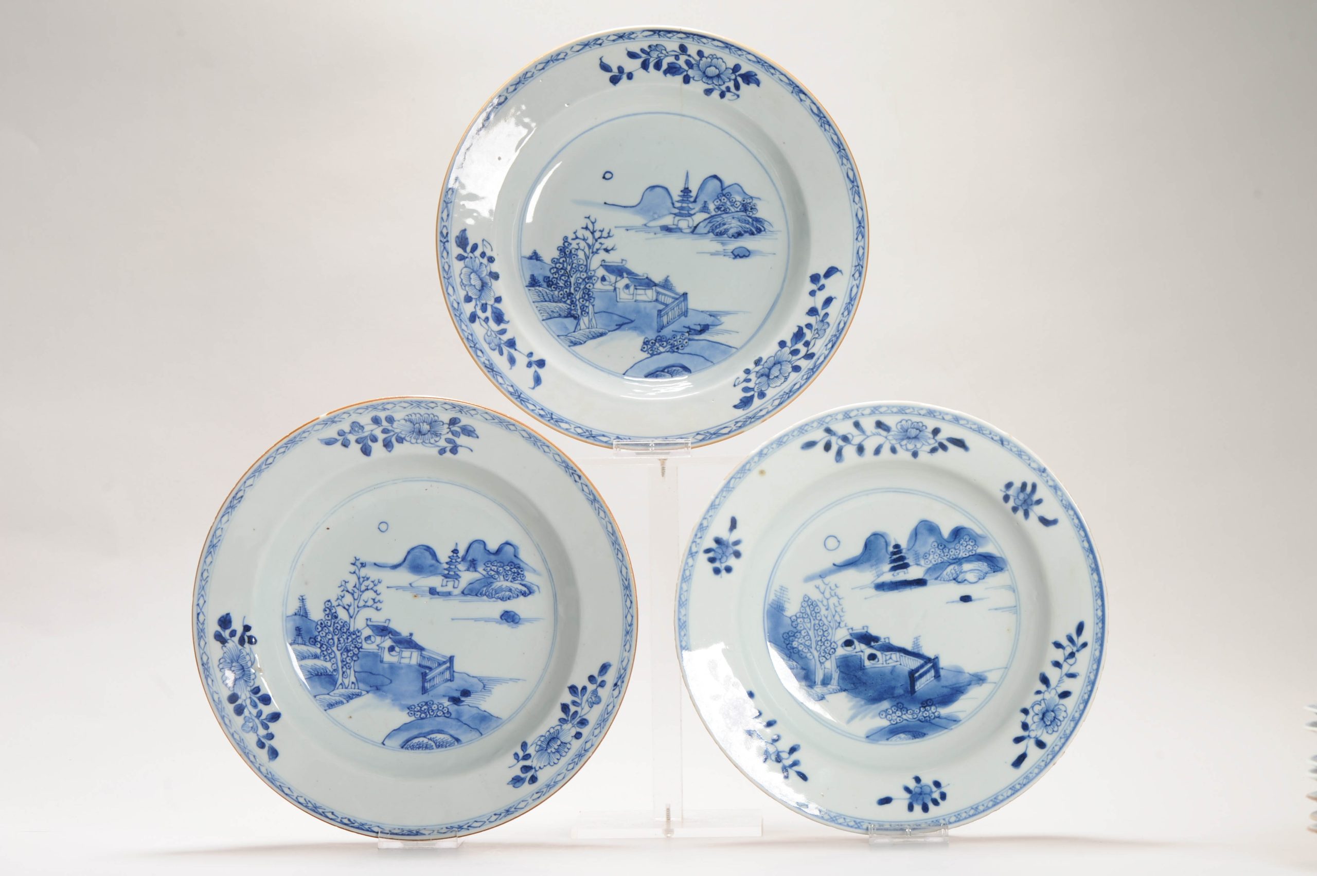 #3 Antique Chinese Porcelain 18C Kangxi/Yongzheng Blue White Set Dinner Plates