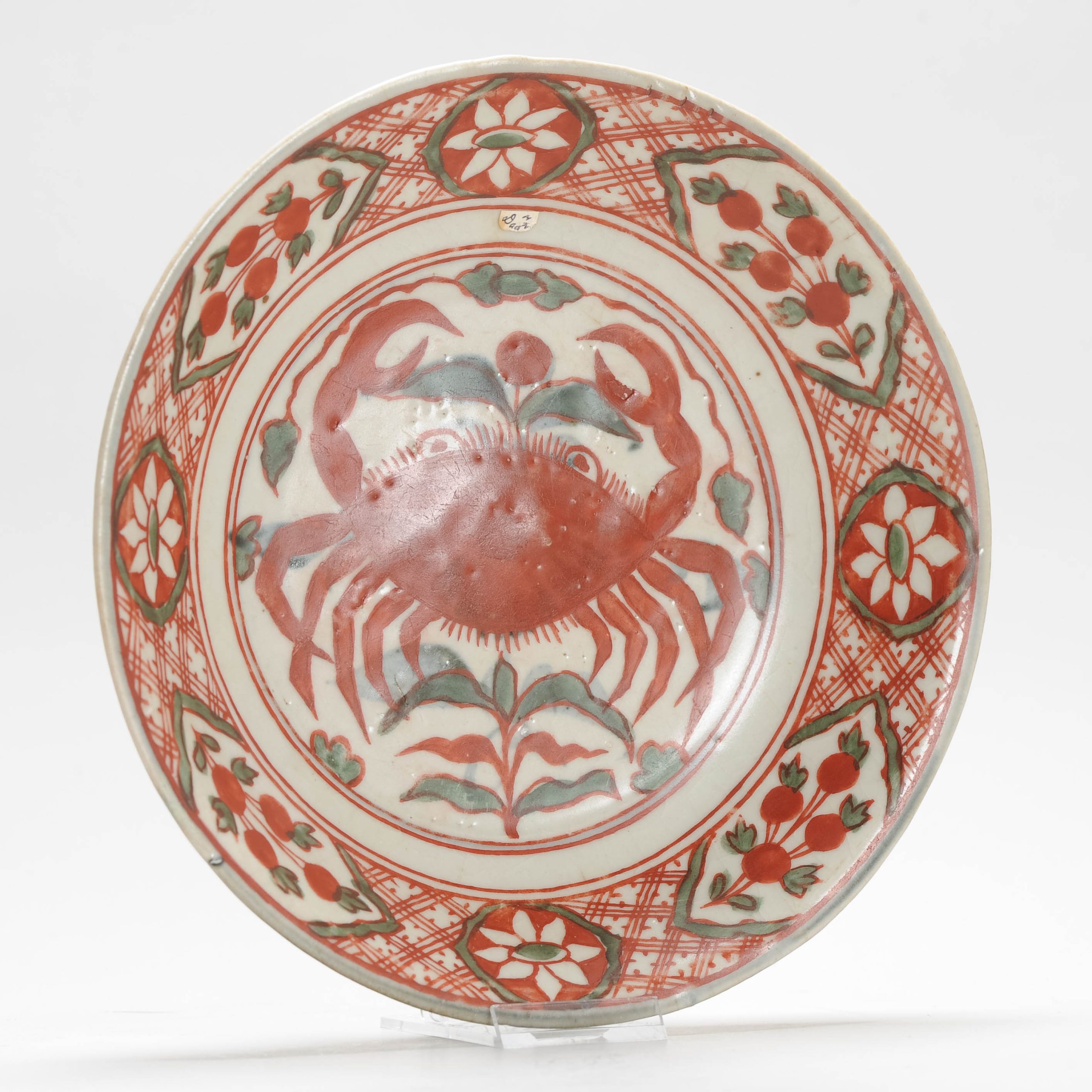Zhangzhou 17th c Ming Antique Chinese Porcelain Famille Verte Wucai Crab Dish - Image 2
