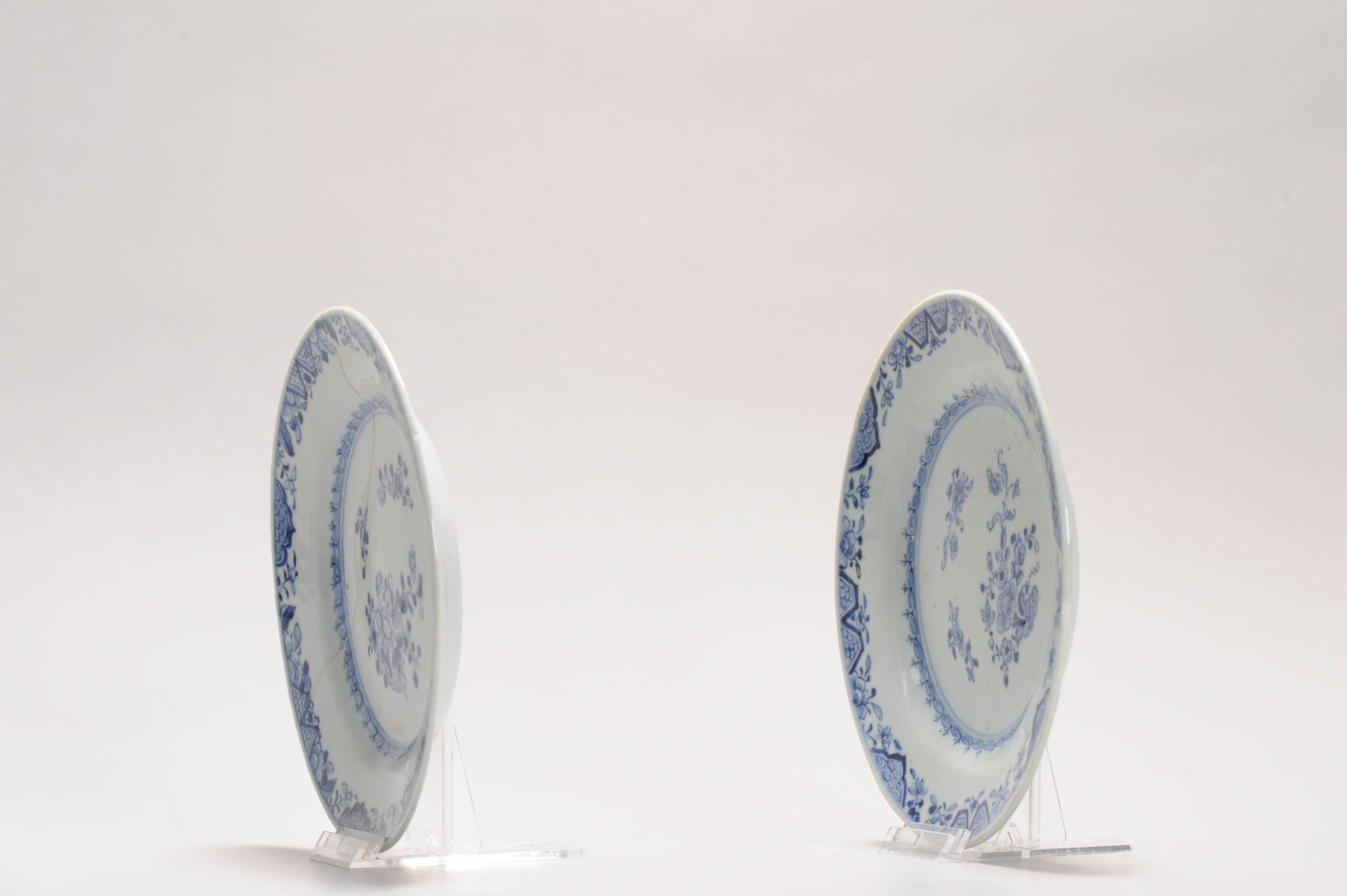 #2 Antique Chinese Porcelain 18C Kangxi/Yongzheng Blue White Set Porridge Plates - Image 11