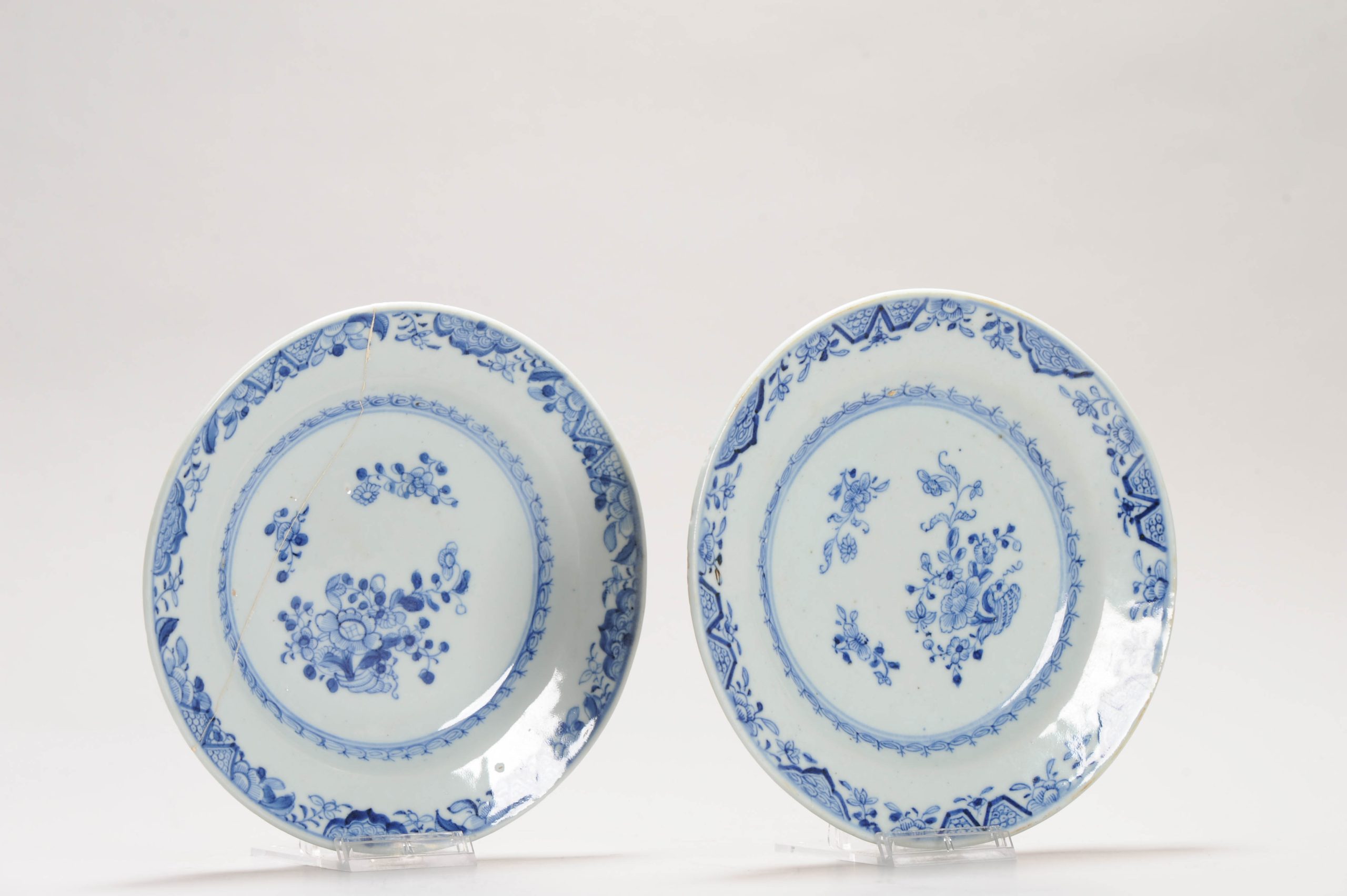 #2 Antique Chinese Porcelain 18C Kangxi/Yongzheng Blue White Set Porridge Plates - Image 2