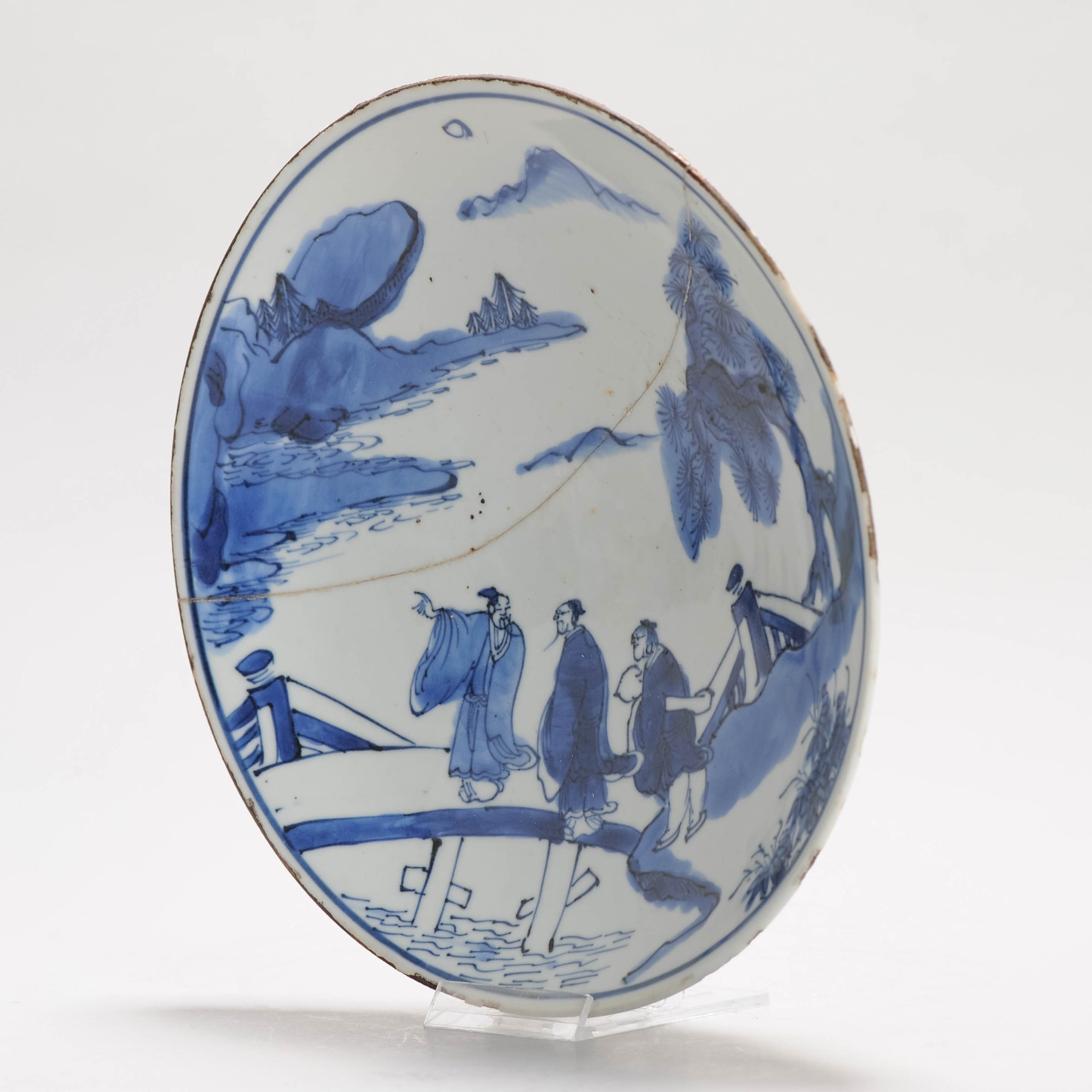 Antique Ming Period Chinese Porcelain Landscape Bridge Figural Dish Kosometsuke - Image 12