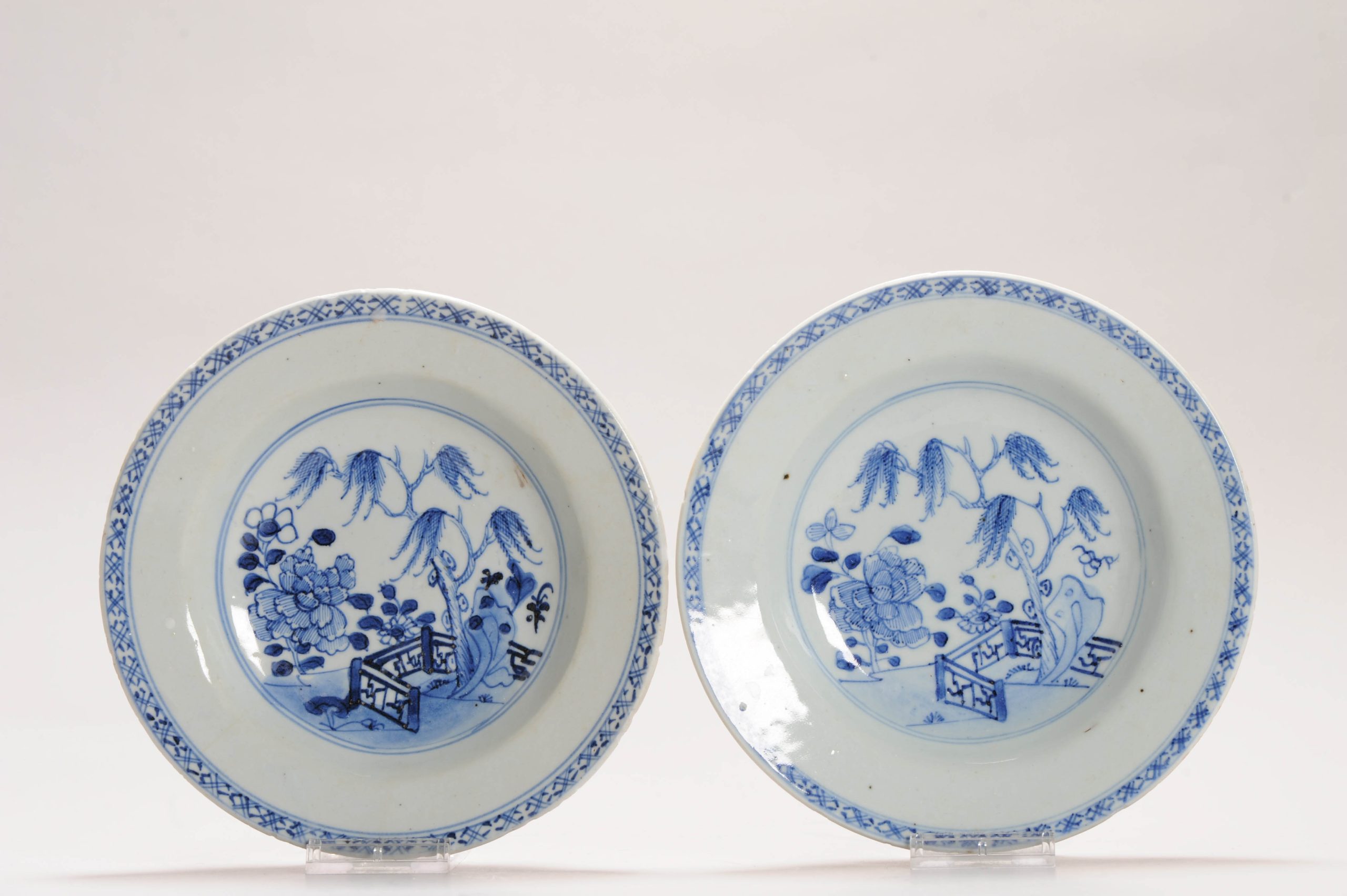 #2 Antique Chinese Porcelain 18C Kangxi/Yongzheng Blue White Set Porridge Plates