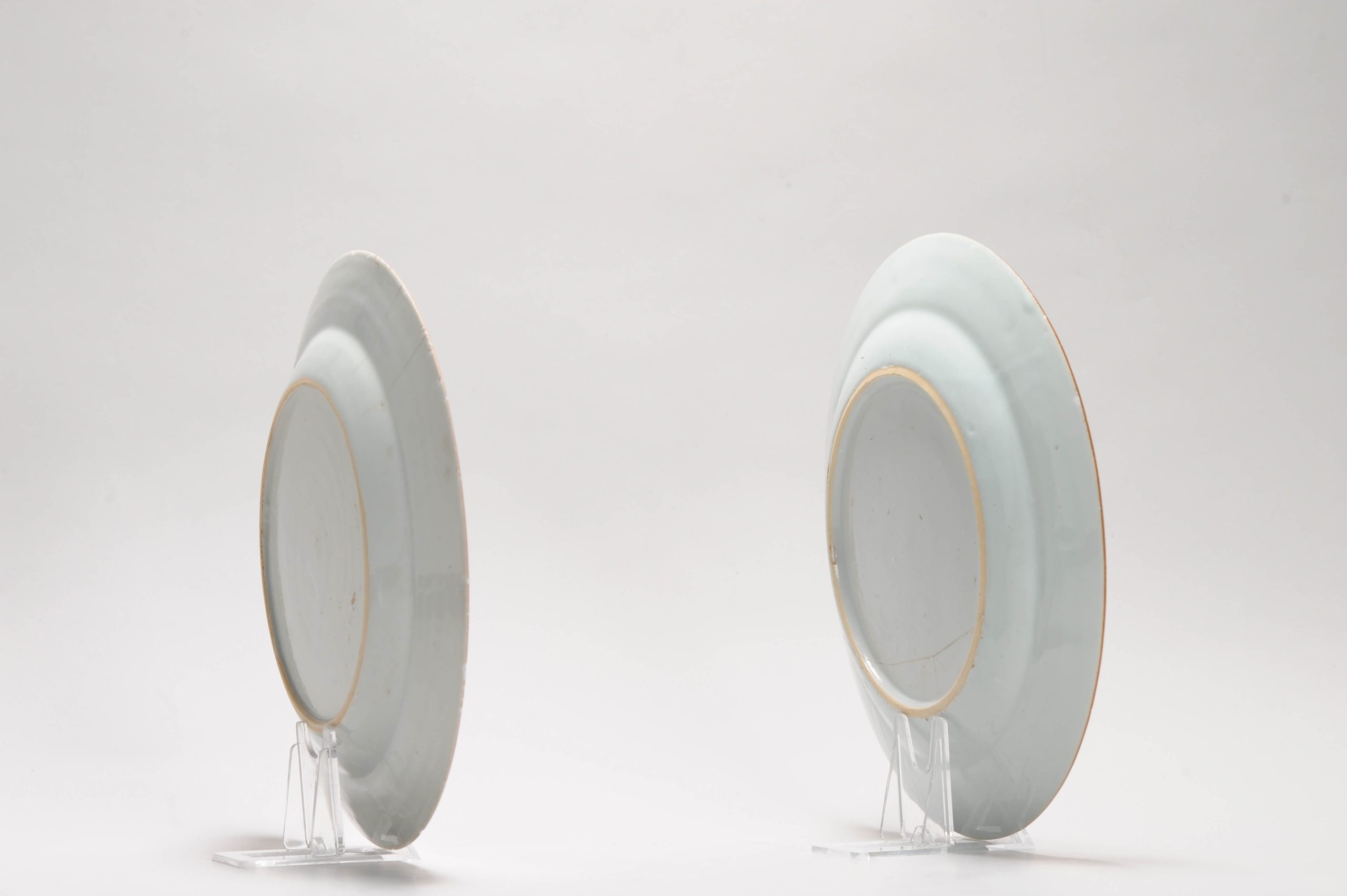 Pair Antique 18C Chinese Porcelain Qianlong Blue And White Crane and Pine Dinner Dishes - Image 5