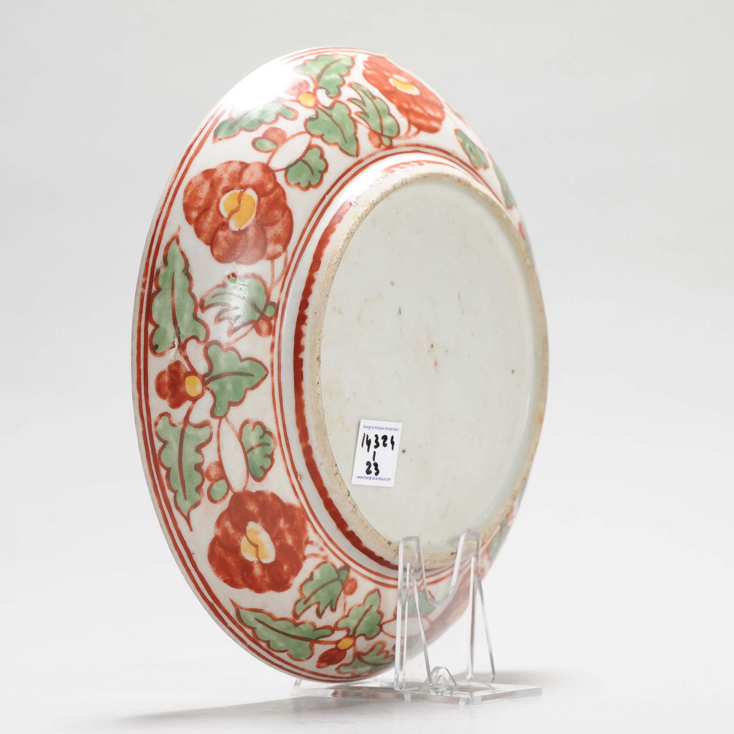 16c Ming Antique Chinese Porcelain Famille Verte Wucai Figural Flowers Dish - Image 9