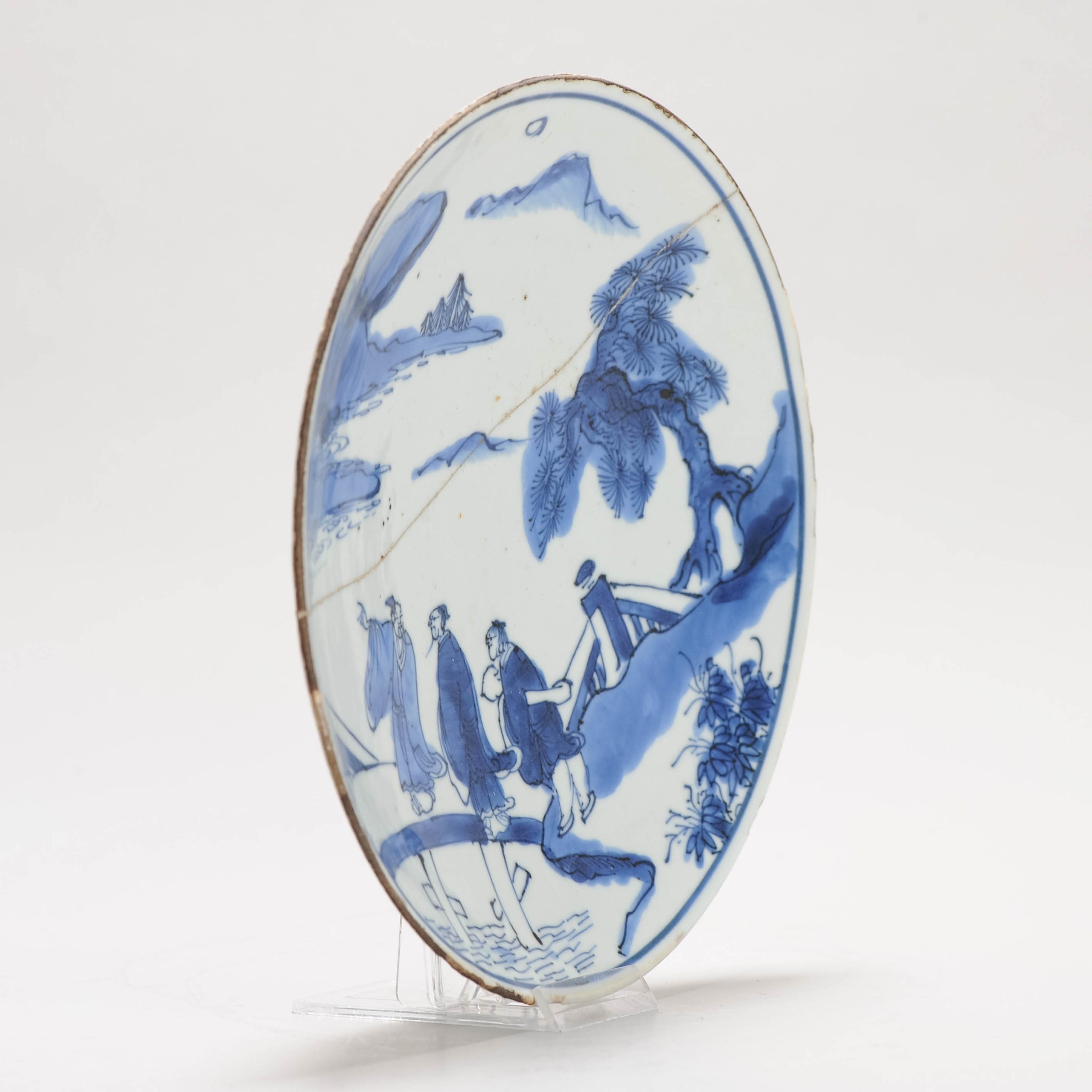 Antique Ming Period Chinese Porcelain Landscape Bridge Figural Dish Kosometsuke - Image 3
