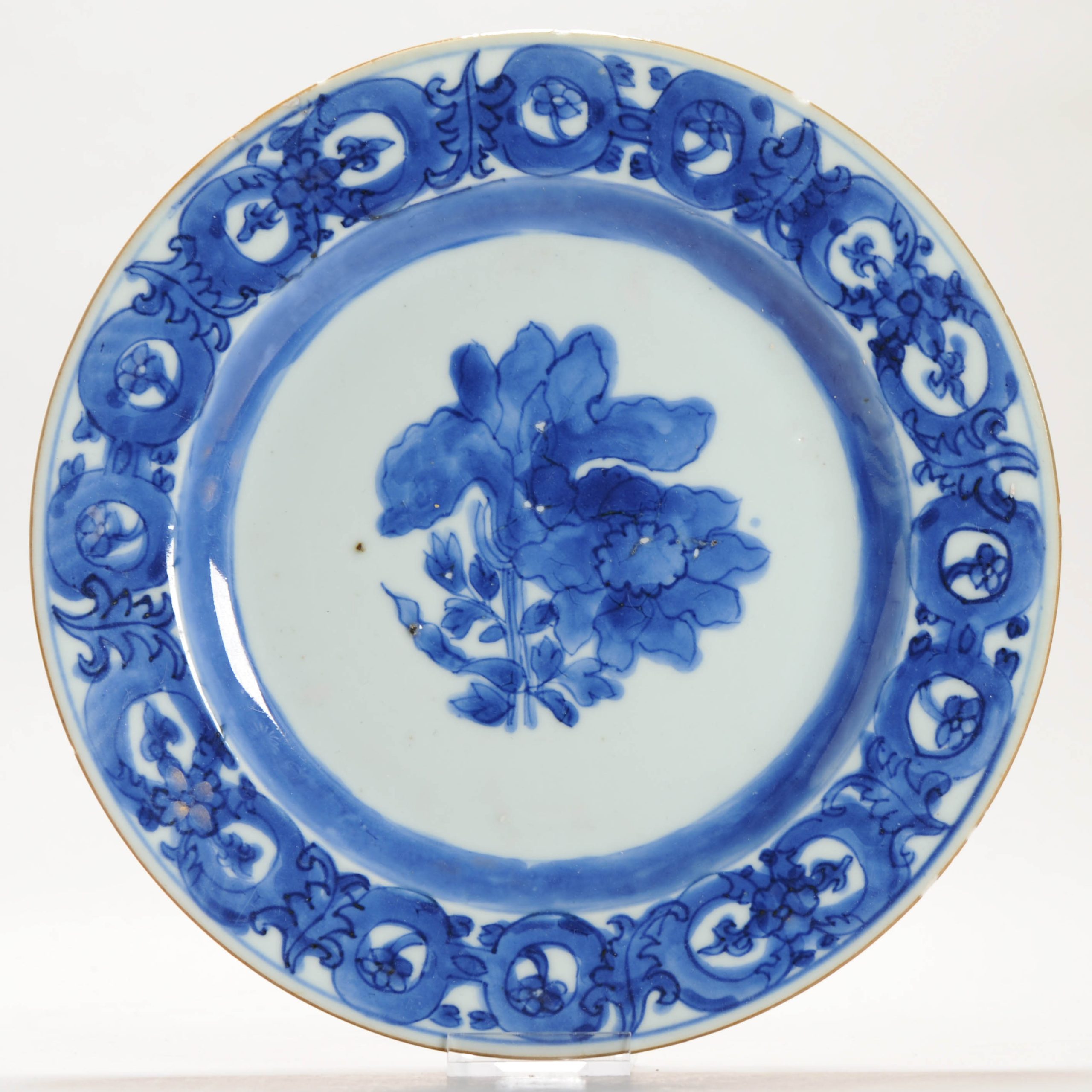Antique Cobalt Blue Dish 18C Floral decoration Maria Sibylla Merian Chinese p...